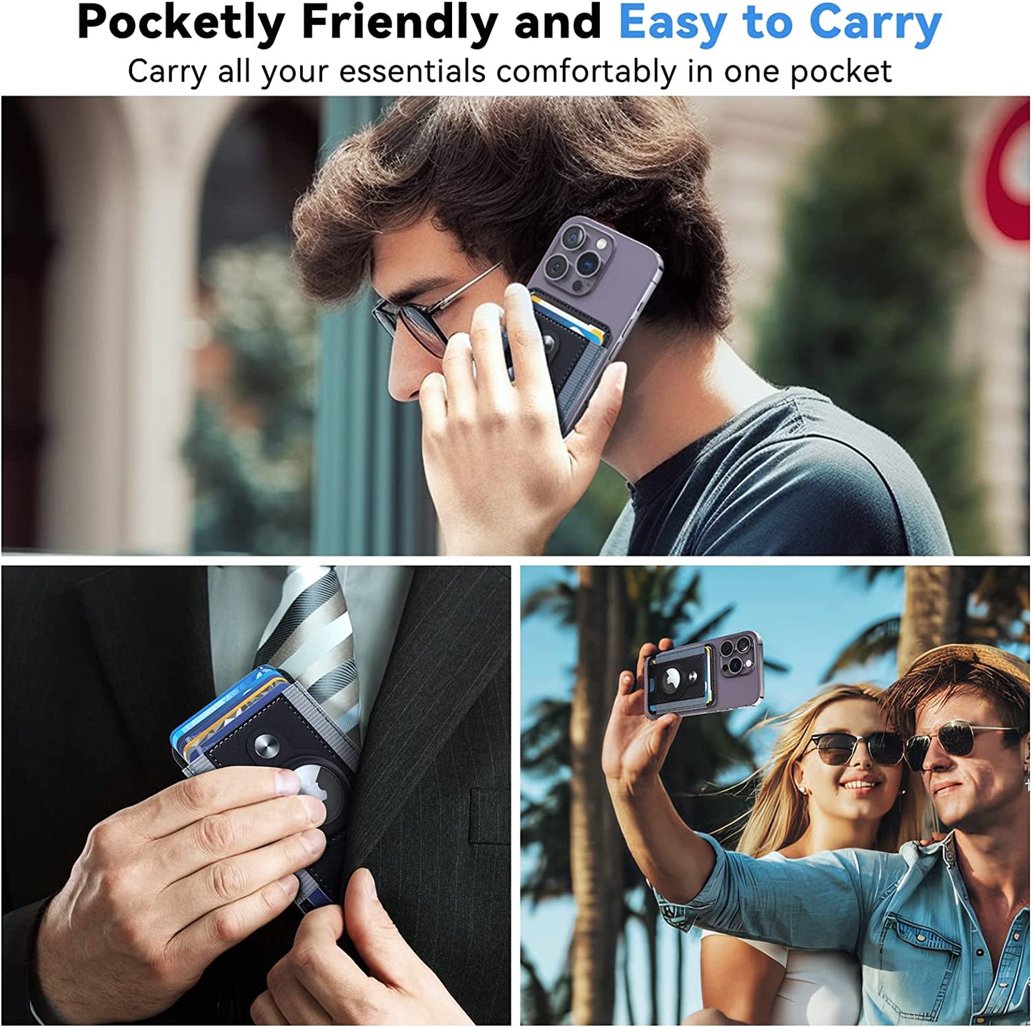 Magnetic Wallet Card Holder with Airtag Holder, Mag Safe Card Holder Airtag Wallet for Iphone 14 Pro Max/14Pro/14/13/12, Airtag Mag-Safe Wallet Leather for Back of Iphone 14/13/12 Series, Midnight  RUWGT   