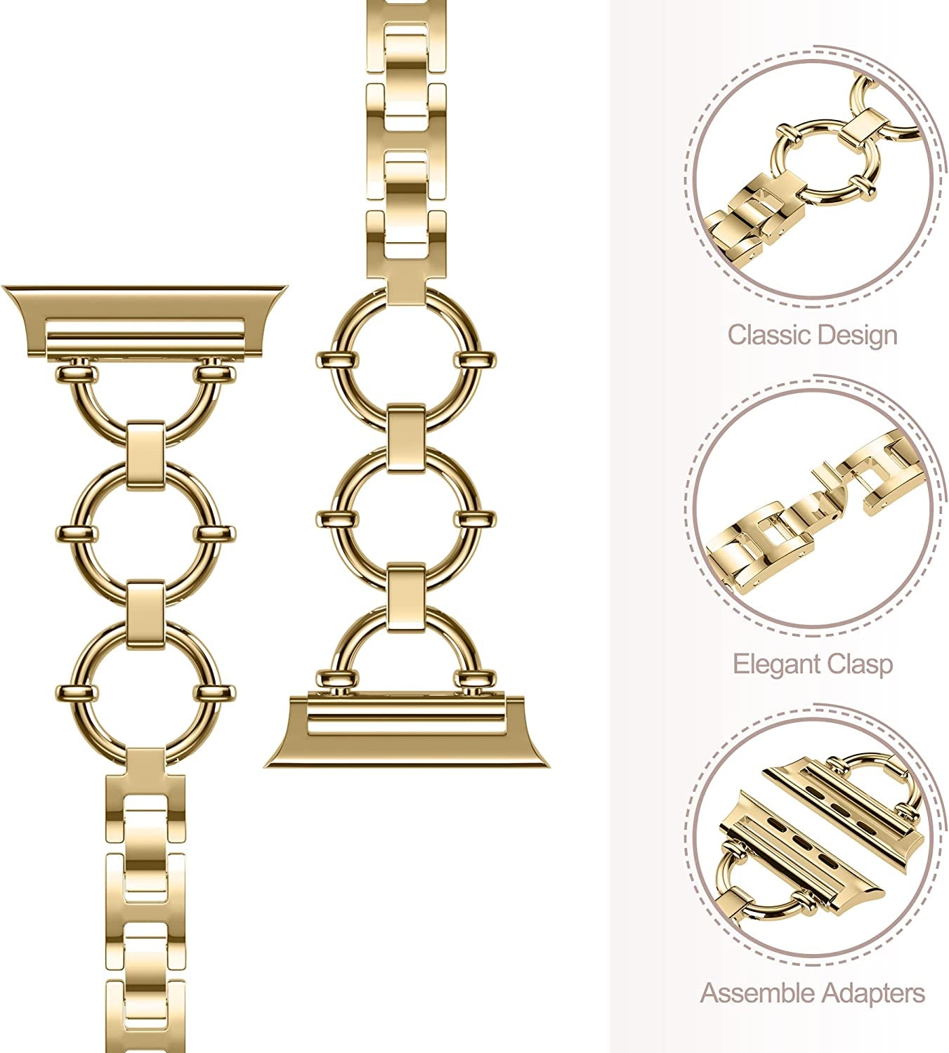 Yncamoo Slim Band Compatible with Apple Watch 38Mm 40Mm 41Mm 42Mm 44Mm 45Mm 49Mm SE Series 8 7 6 5 4 3 2 1, Women Adjustable Replacement Bracelet, Jewelry Metal Strap  Yncamoo   