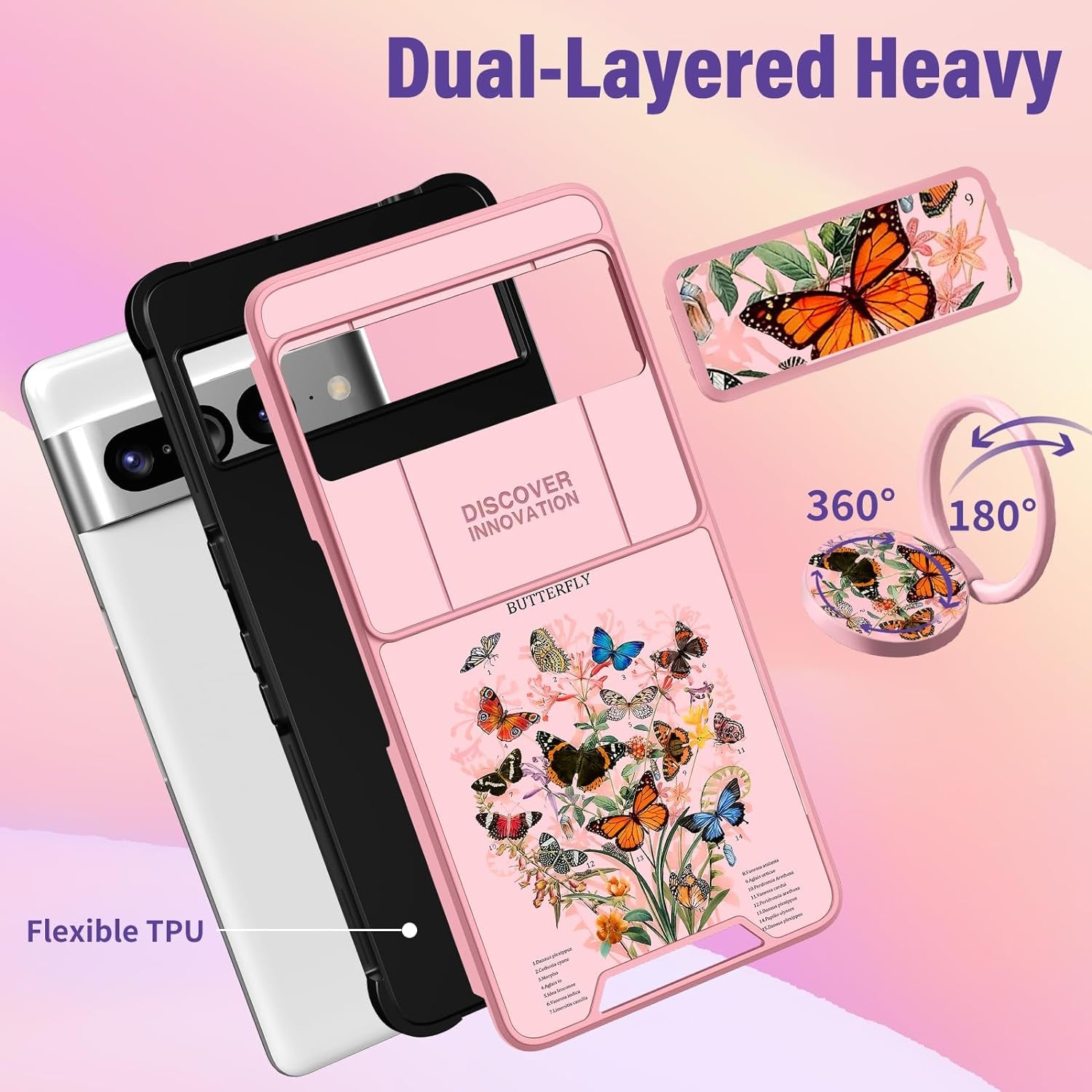 Funermei (2In1 for Google Pixel 7 Pro Case for Women Cute Butterfly Girls Phone Cover Girly Kawaii Aesthetic Butterfly Design with Camera Cover and Ring Stand Funda for Google Pixel Pro 7 Case  Funermei   