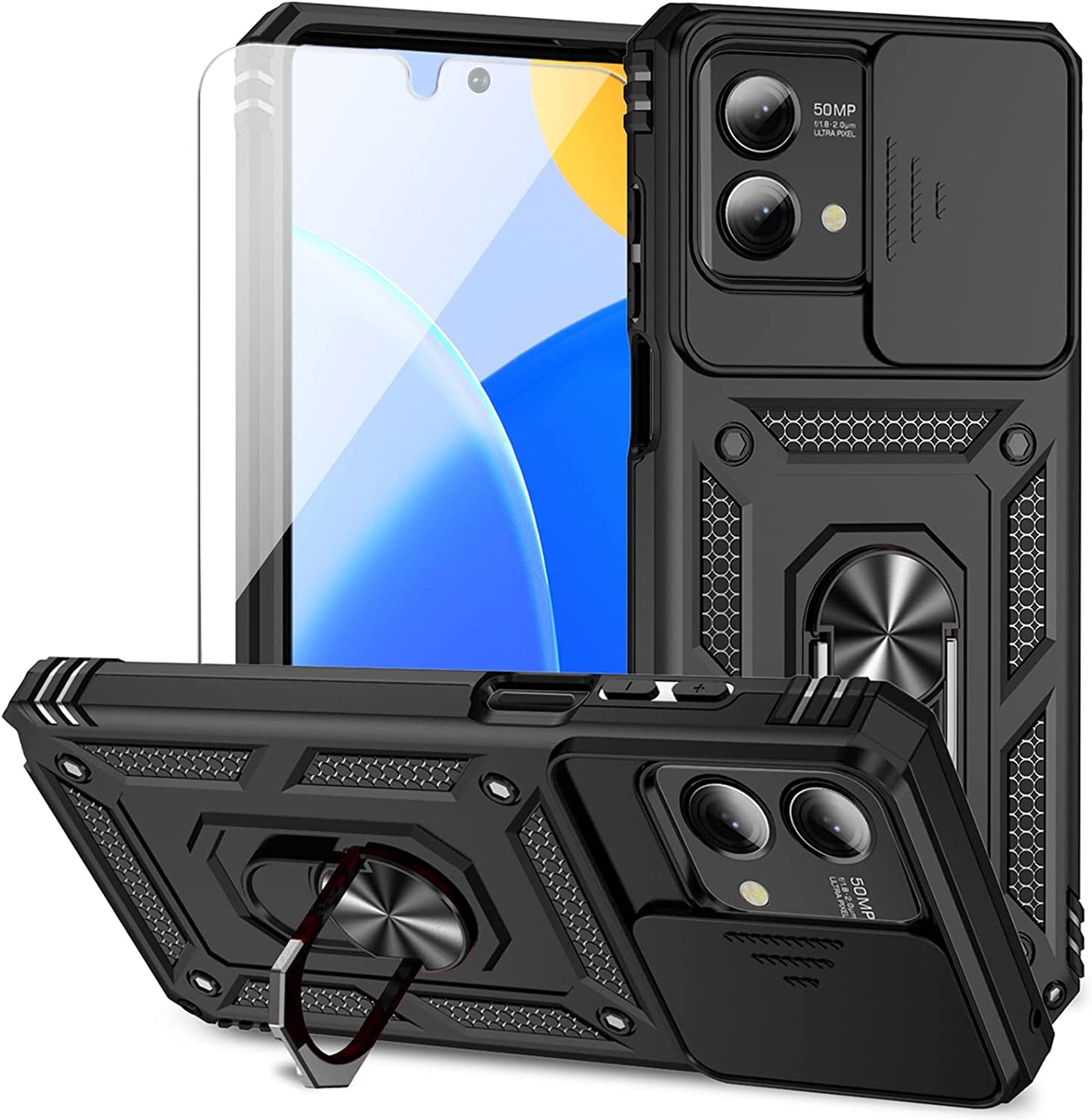 For Moto G Stylus 5G 2023 Case with Slide Camera Cover HD Screen Protector [Military Grade Drop Tested] Magnetic Ring Holder Kickstand Protective Phone Case for Motorola Moto G Stylus 5G 2023, Purple  PUSHIMEI Co., Ltd. Black W/ Slide Camera 2Nd Gen. Military Grade  