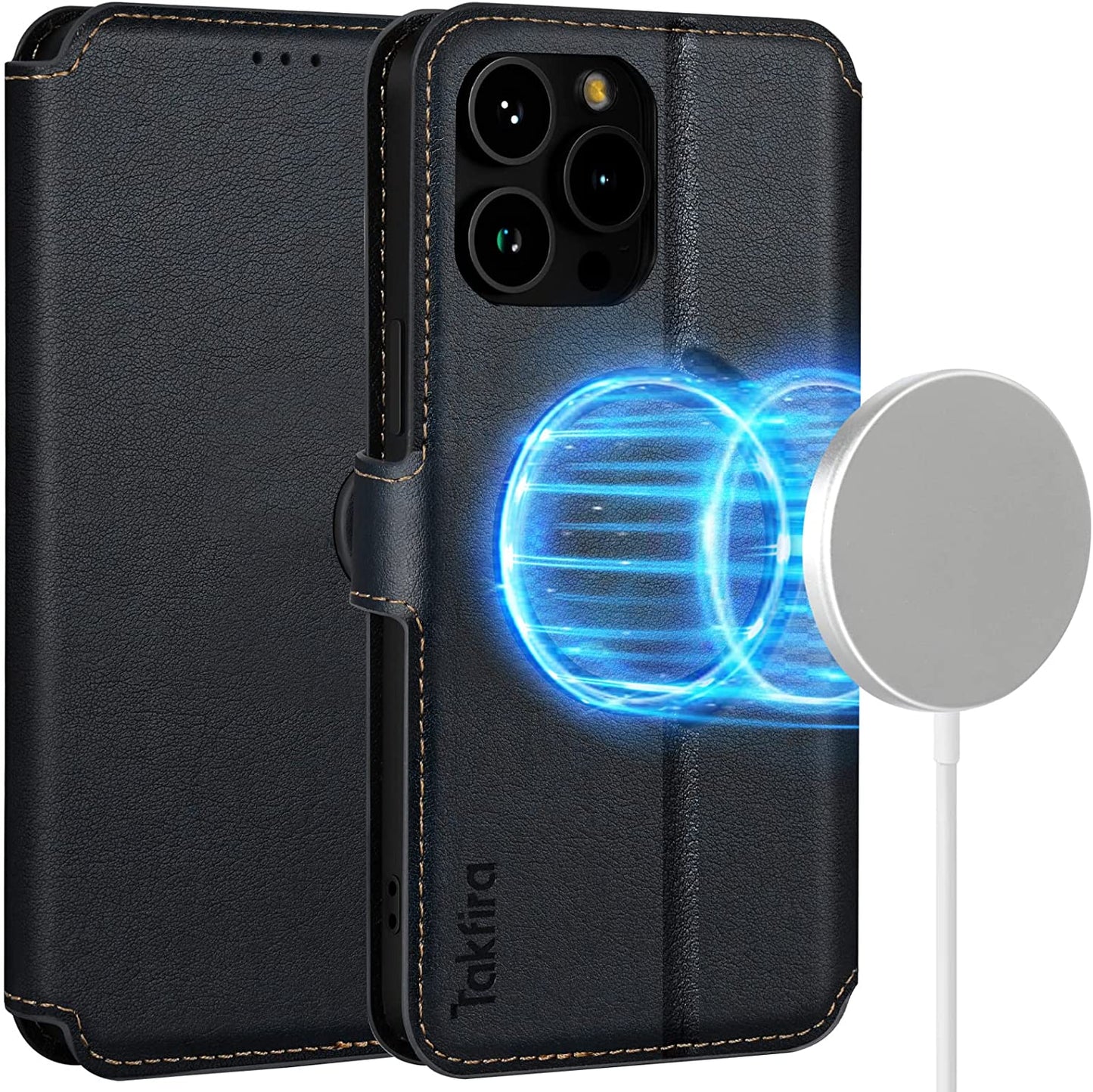 TAKFIRA Iphone 14 Pro Max 6.7" Wallet Case Compatible with Magsafe, Magnetic Flip Wallet Case with Card Slots, [Support RFID Blocking] [Kickstand] for Iphone 14 Pro Max 5G 2022 (Brown)  TAKFIRA Black  