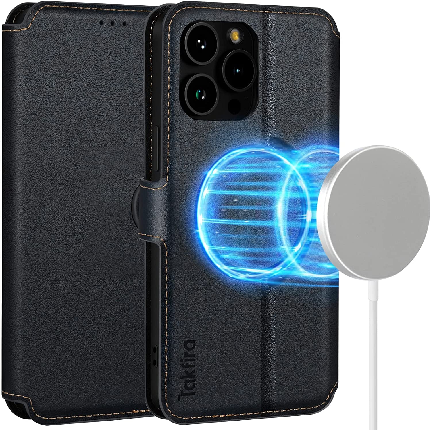 TAKFIRA Iphone 14 Pro Max 6.7" Wallet Case Compatible with Magsafe, Magnetic Flip Wallet Case with Card Slots, [Support RFID Blocking] [Kickstand] for Iphone 14 Pro Max 5G 2022 (Brown)  TAKFIRA Black  