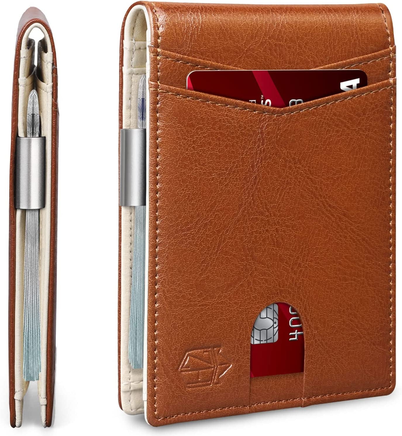 Zitahli Slim Wallet for Men-Leather Money Clip Mens Wallets-Rfid Blocking Front Pocket Bifold Wallet-Minimalist Credit Card Holder with Gift Box  Zitahli Carramel White  