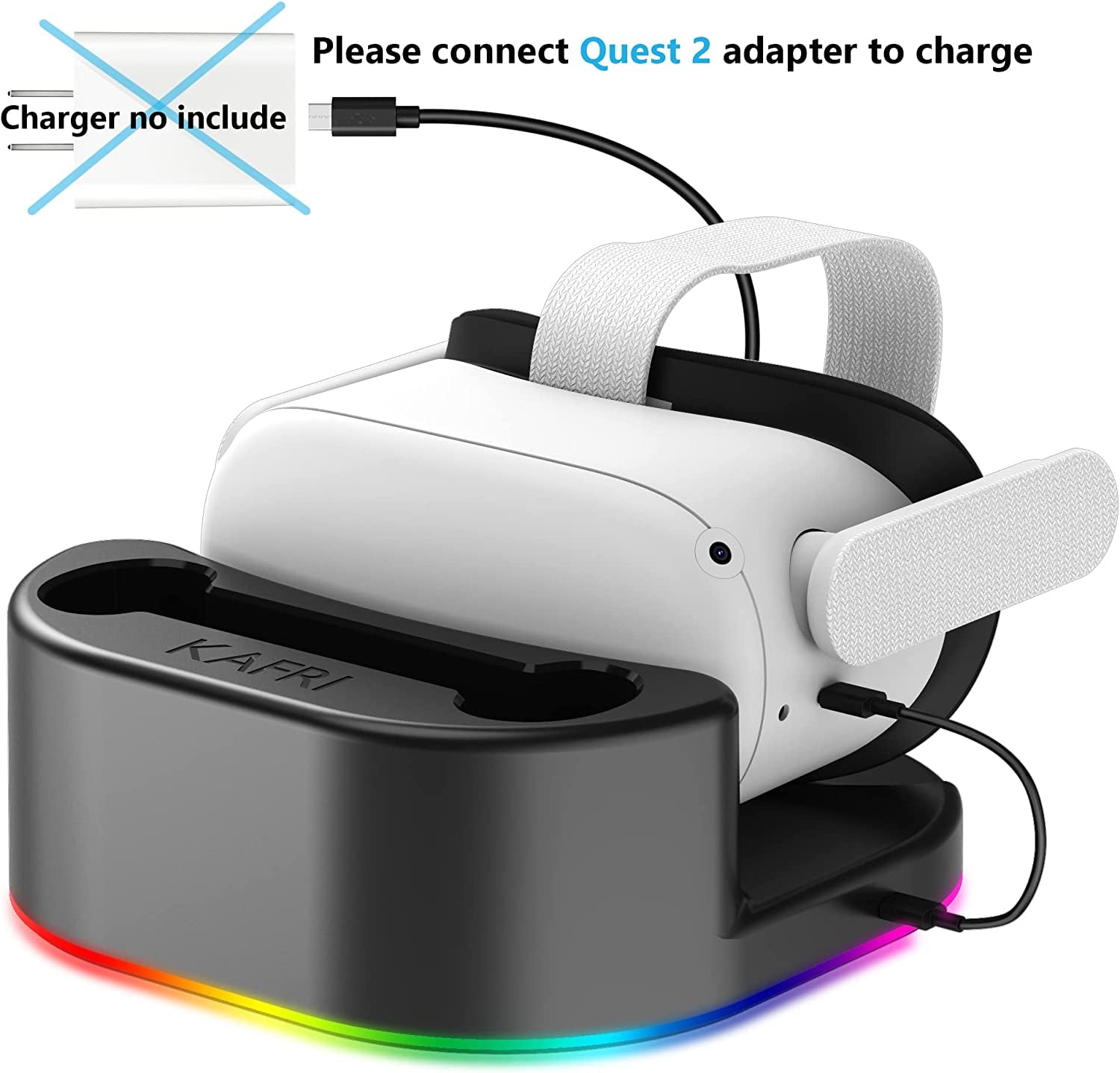 KAFRI Charging Dock for Oculus Quest 2 with LED Light, VR Headset Charging Stand and Controller Holder, Charger Station Accessories for Oculus/Meta Quest 2, Oculus Rift or Rift S - Black  KAFRI   