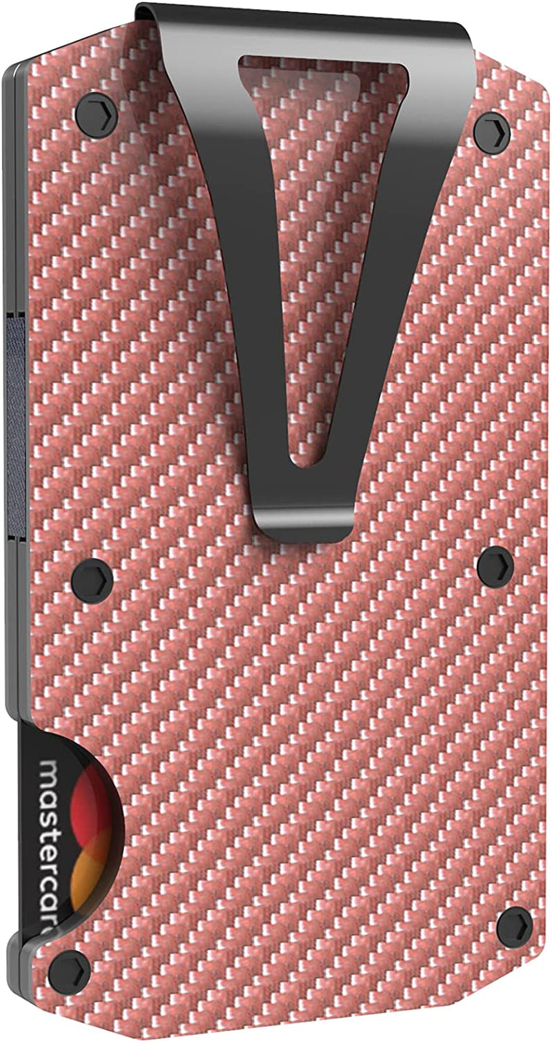 Mvgges Slim Minimalist Wallet for Men, RFID Blocking Aluminum Credit Card Holder, Carbon Fiber Men'S Wallet with Money Clip (Pink)  mvgges   