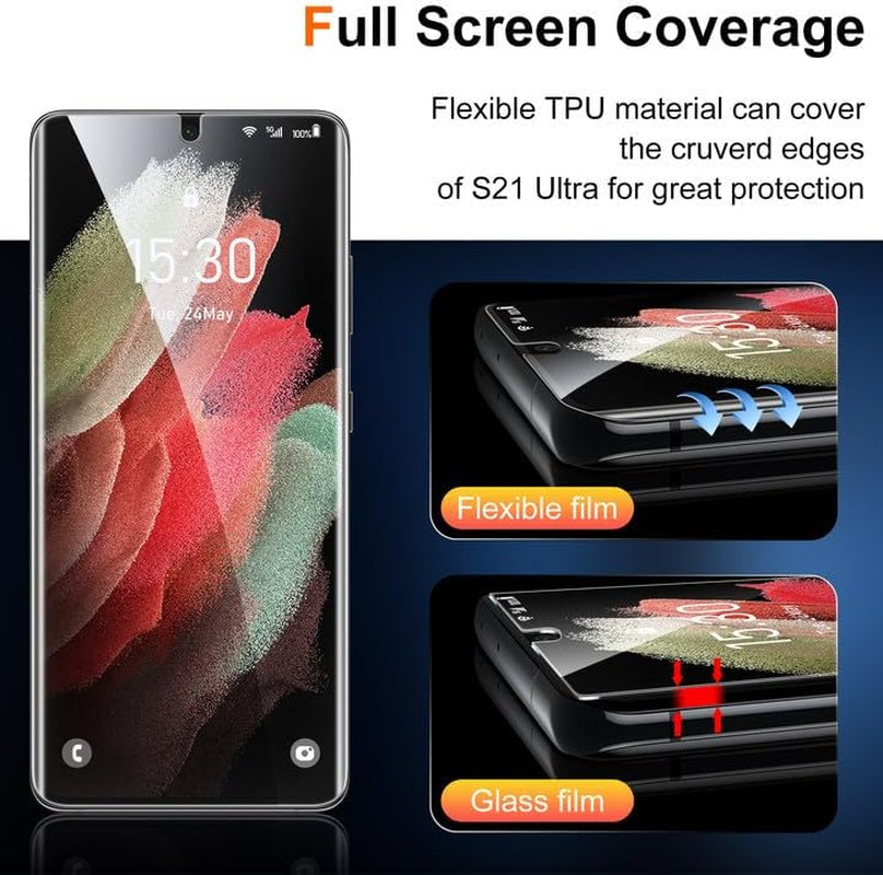 Uniqueme for Samsung Galaxy S21 Ultra Screen Protector, 2 Pack 5G 6.8- Inch Flexible TPU Screen Cover and 2 Pack Camera Lens Protector [Support Fingerprint Unlock][Bubble Free] [Installation Tool]  UniqueMe   
