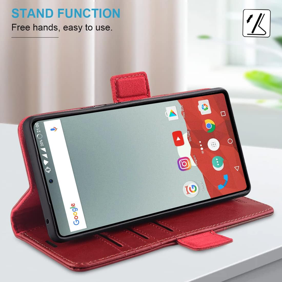 Kezihome Case for Google Pixel 7A, Genuine Leather Wallet Case with Card Holder [RFID Blocking] Kickstand Flip Protective Heavy Duty Phone Cover for Google Pixel 7A 5G 2023 (Red/Brown)  KEZiHOME   