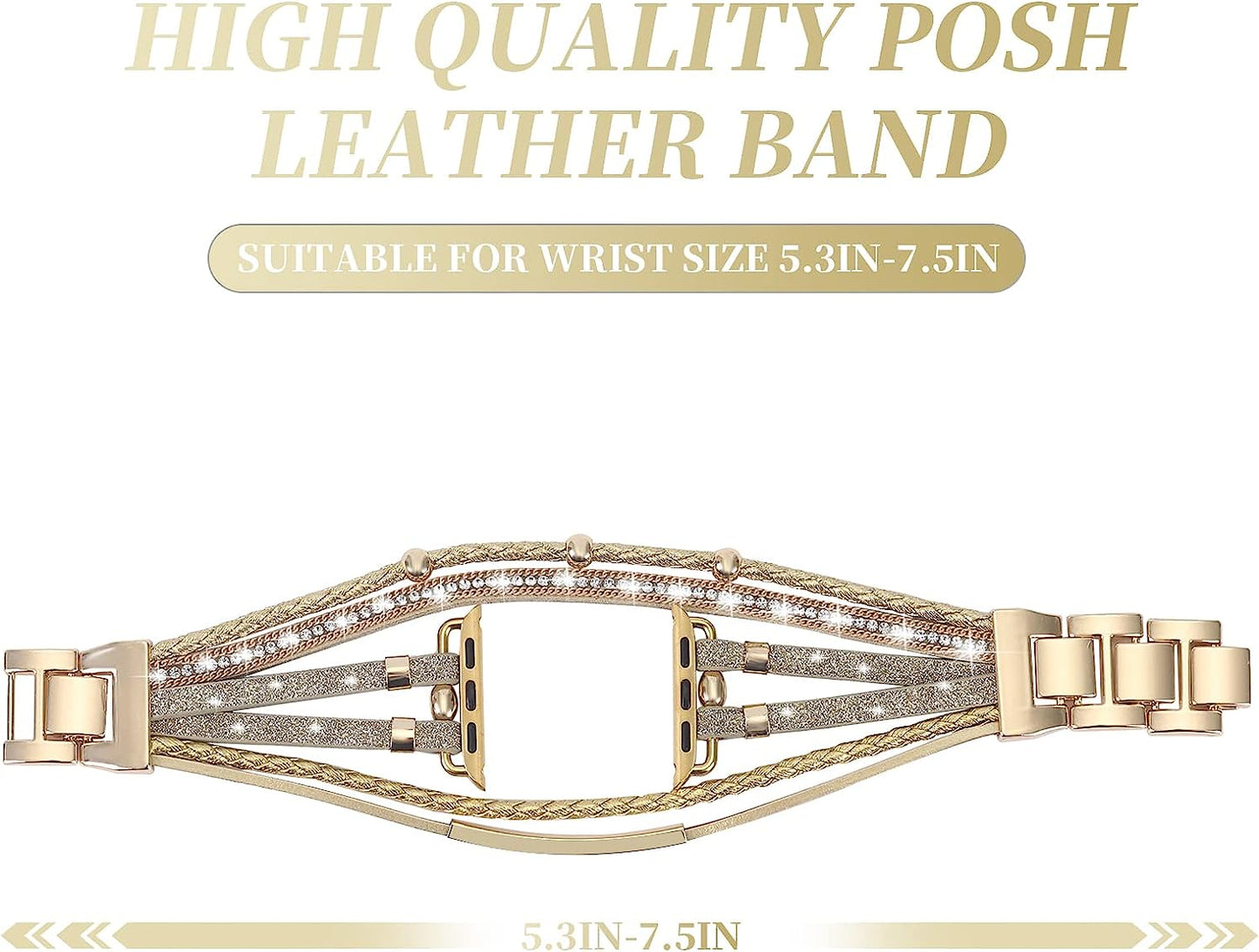 WONMILLE Posh Leather Bands Compatible with Apple Watch 41Mm 40Mm 38Mm 45Mm 44Mm 42Mm 49Mm Women, Boho Bracelets Jewelry Multilayer Wrap Strap for Iwatch Series Ultra 8 7 6 5 4 3 2 1 SE  WONMILLE   