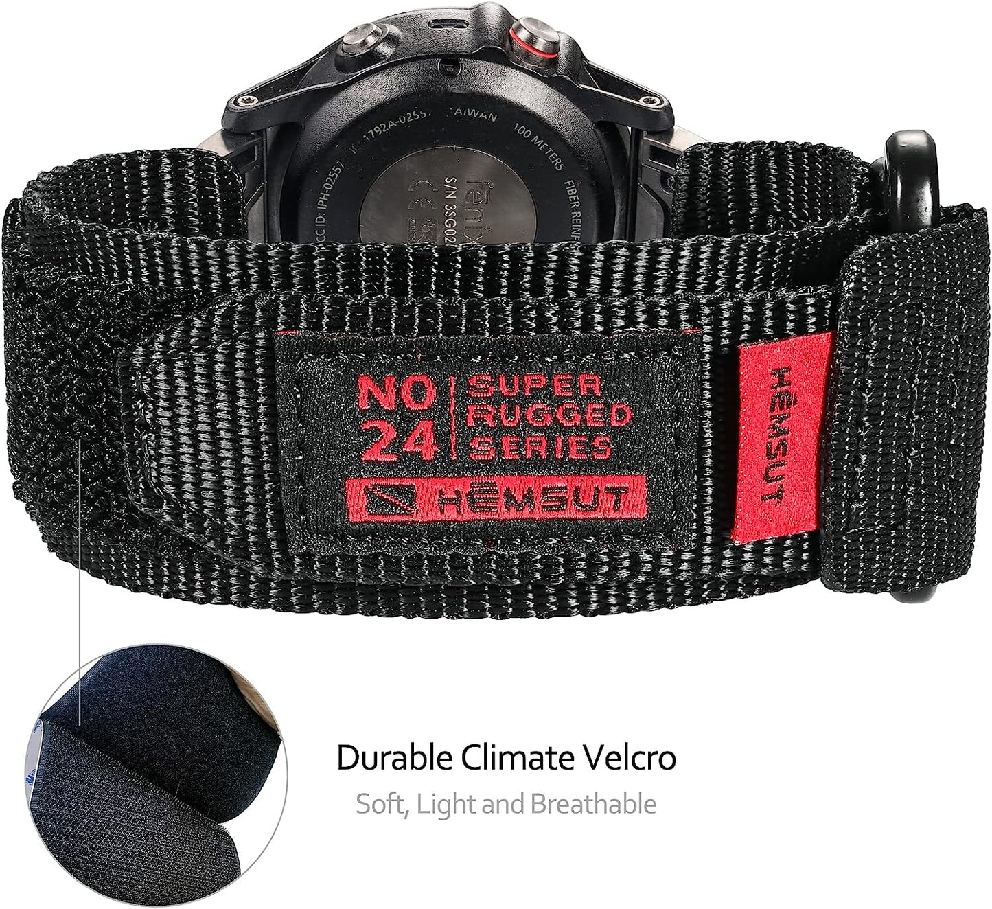 Compatible with Garmin Watch Band, Super Rugged Extral Long Nylon Sports Strap with Woven Loop Design for Fēnix/Forerunner/Vivoactive/Approach/Marq/Quatix/D2 Series, Tough Replacement Band for Men Women  SMITHA   