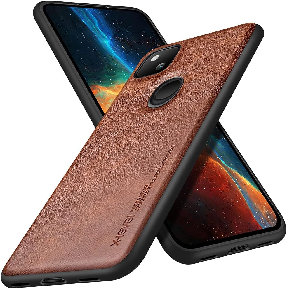 X-Level Google Pixel 4A Case (Not Fit 4A 5G),Anti-Scratch Premium Leather Soft TPU Bumper Shockproof Protective Phone Cover Case for Google Pixel 4A (Gray)  X-level Brown  