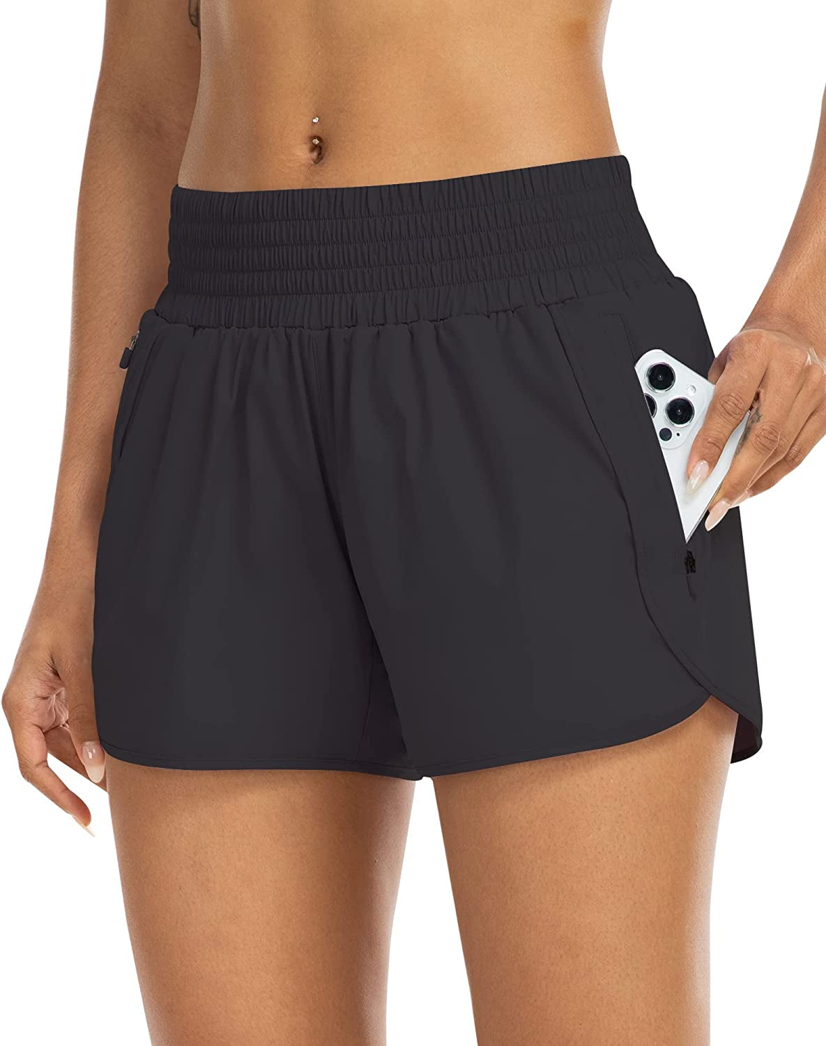 YEZII Athletic Shorts for Women with Pockets High Waist Running Workout Shorts Gym Yoga White Summer Shorts  YEZII Black Small 