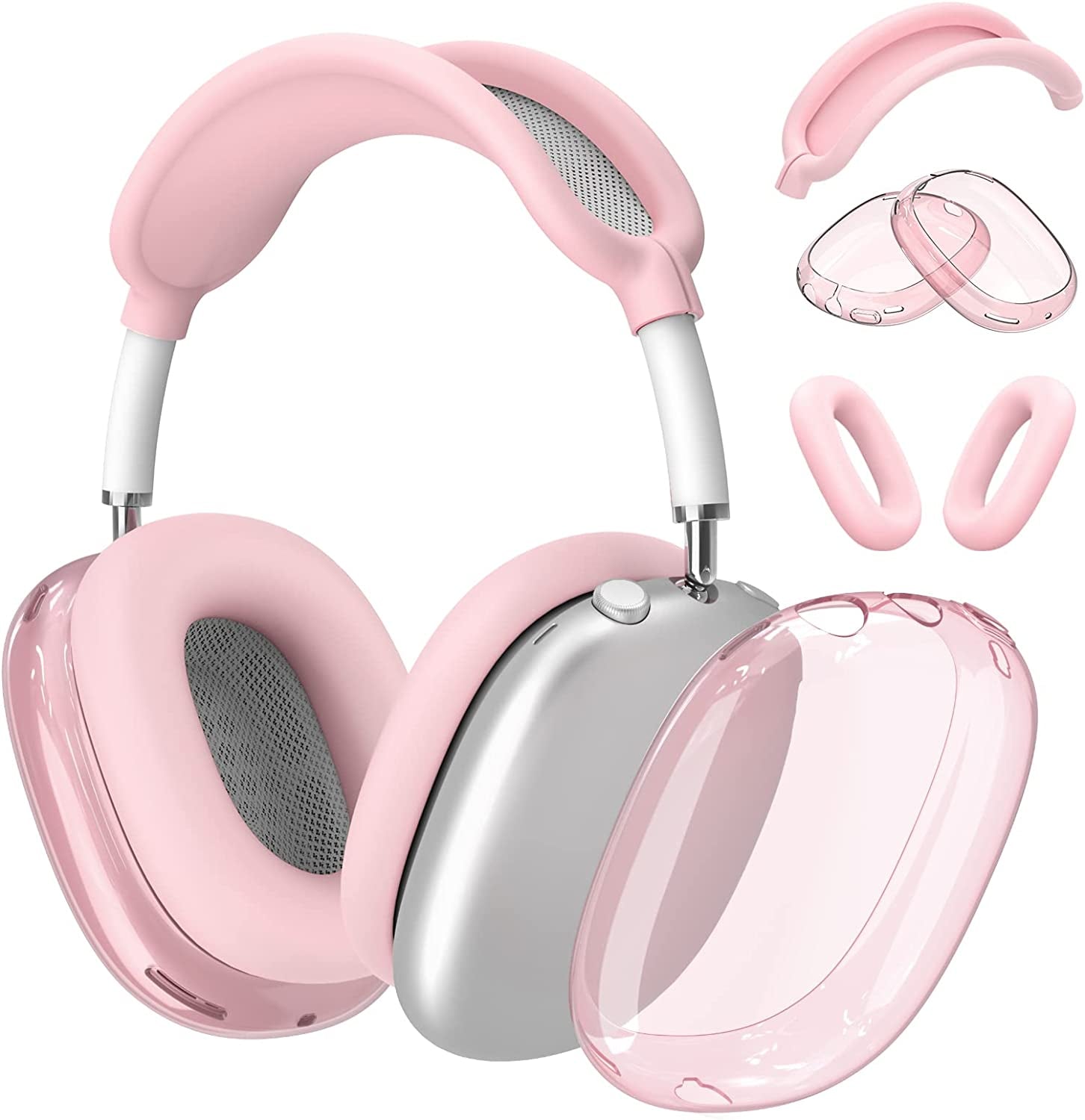 【3 in 1】 Case Cover for Airpods Max Headphones, Anti-Scratch Sweat-Proof Ear Pad Covers/Ear Cups Cover/Headband Cover Protectorfor Apple Airpods Max - Whiteclear  Galafoki Pink  