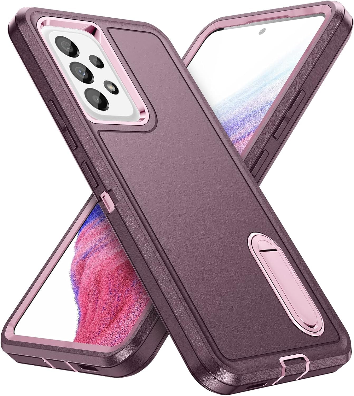 Idweel Galaxy A53 5G Case with Build-In Kickstand(2022), Heavy Duty Protection Shockproof Anti-Scratch Rugged Slim Fit Protective Durable Case Hard Cover for Samsung Galaxcy A53 5G 6.5",Black/Orange  IDweel Purple/Pink  