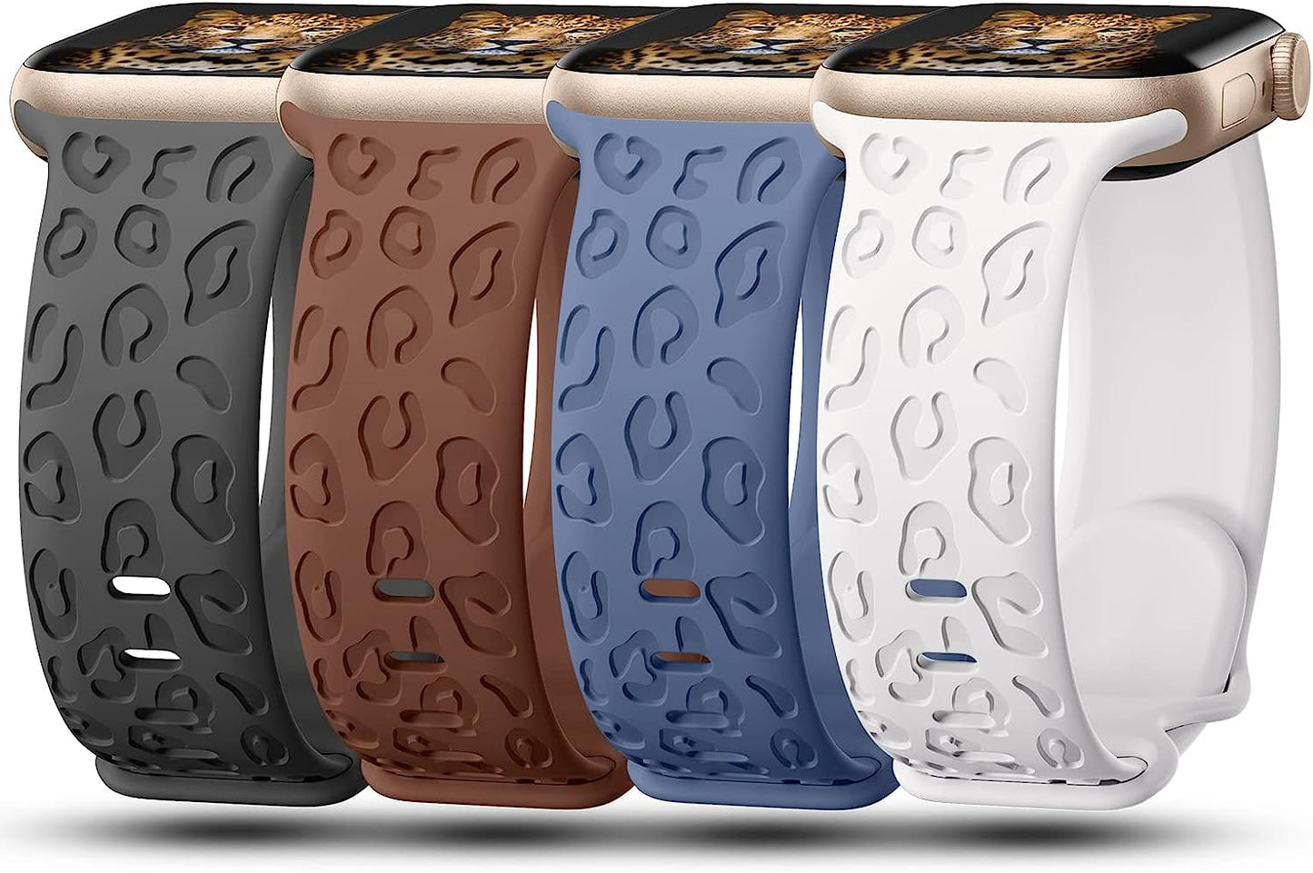 Creategreat Engraved Bands Compatible with Apple Watch Band 45Mm 44Mm 42Mm 41Mm 40Mm 38Mm, Leopard Flower Boho Pattern Soft Silicone Strap Compatible with Iwatch Series 8 7 6 5 4 3 2 1 SE, Women Men  CreateGreat Dark Grey,Cocoa,Atlantic Blue,White 41MM/40MM/38MM 