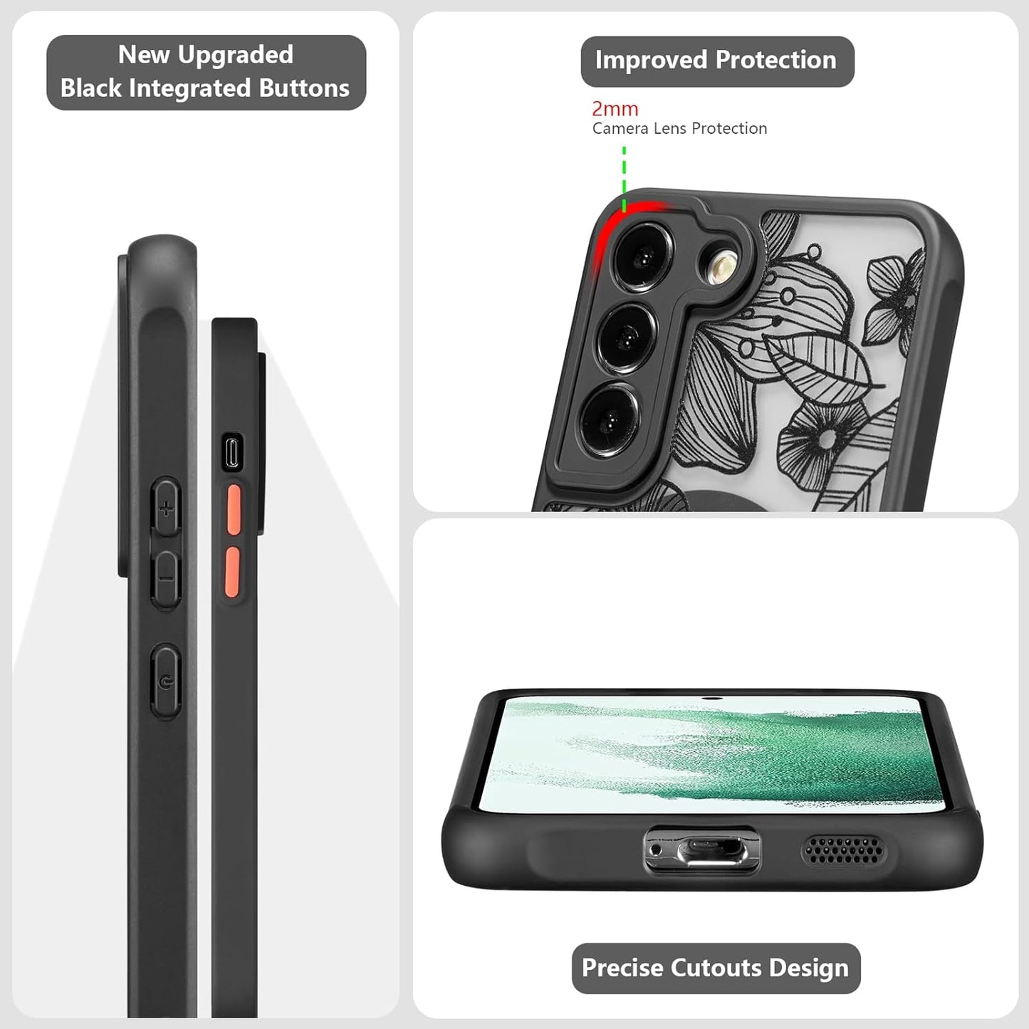 XIZYO Magnetic Case for Samsung Galaxy S22 plus Floral Rose Cute Phone Case [Compatible with Magsafe] for Women Girls Aesthetic Pattern Slim TPU Shockproof Bumper Case, Black  XIZYO   