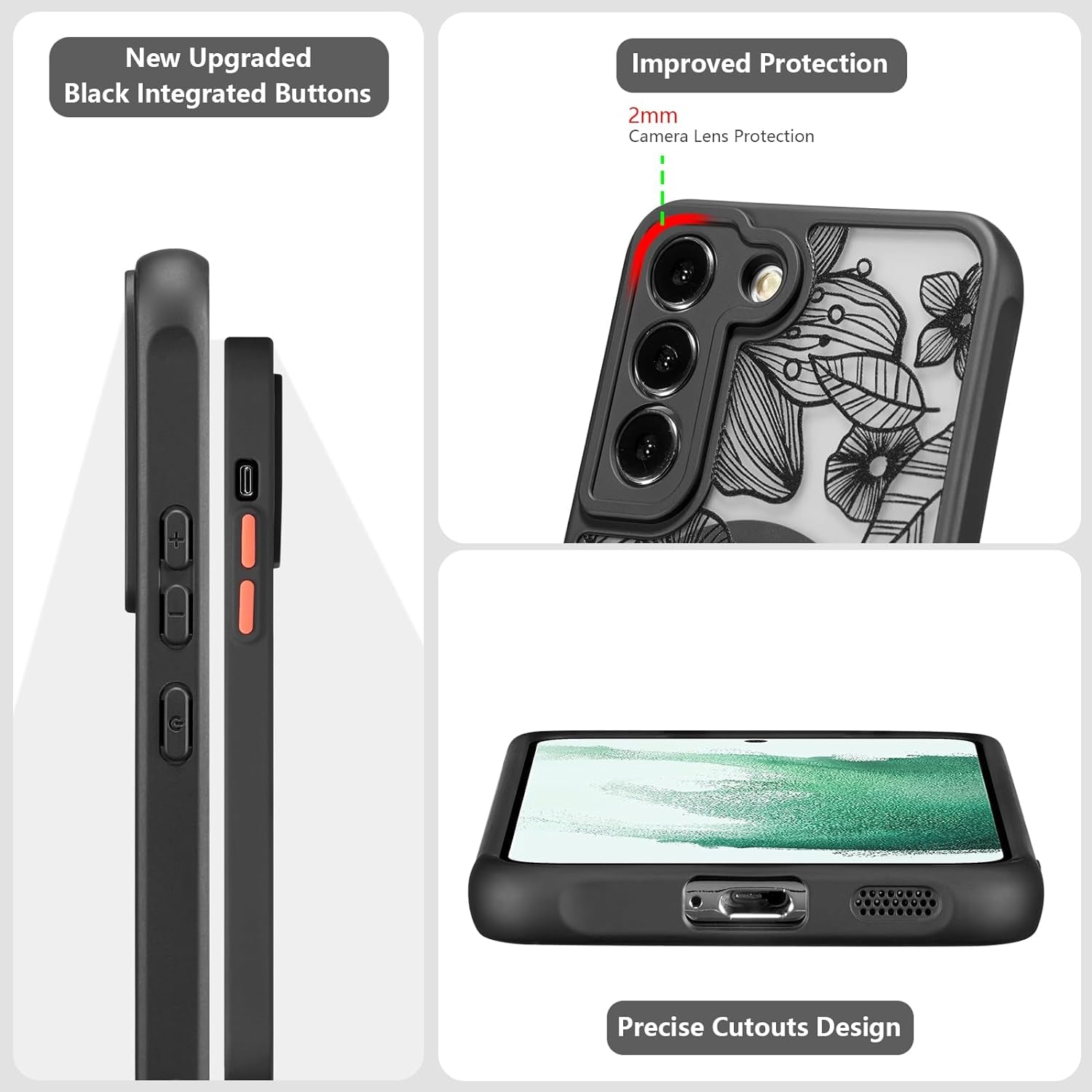 XIZYO Magnetic Case for Samsung Galaxy S22 plus Floral Rose Cute Phone Case [Compatible with Magsafe] for Women Girls Aesthetic Pattern Slim TPU Shockproof Bumper Case, Black  XIZYO   