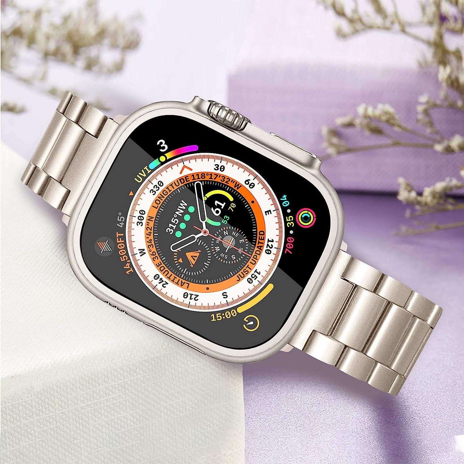 Trumirr Band + Protective Case + Screen Protector for Apple Watch Ultra 49Mm Starlight, Solid Metal Stainless Steel Strap & Tempered Glass Cover for Iwatch Ultra 49Mm  TRUMiRR   