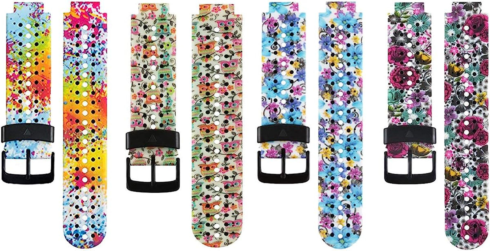 Honecumi Bands Compatible with Garmin Approach S20/ S5/ S6/Forerunner 220/230/ 235/235Lite/ 620/630/ 735/735XT Smart Watchband Wrist Band Strap for Men Women,Soft Silicone Colorful Band Accessory  honecumi 4 Pcs-Pattern B  