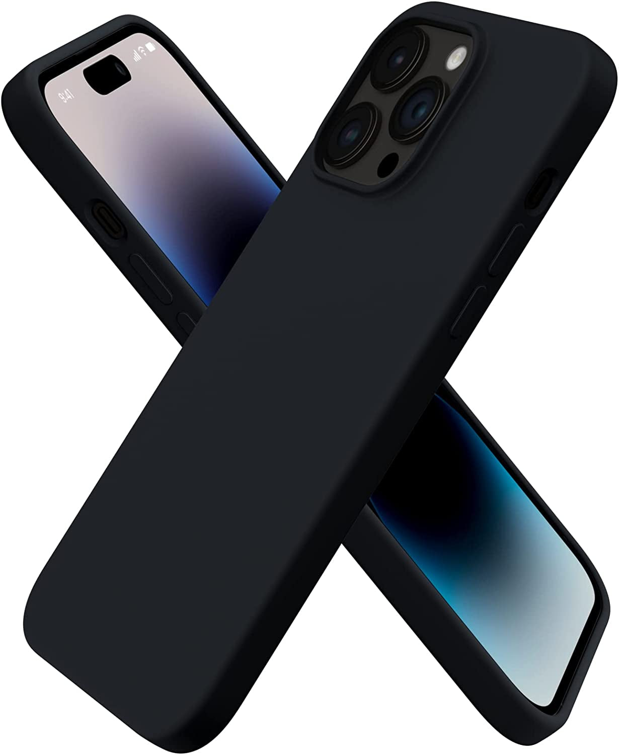 ORNARTO Compatible with Iphone 14 Pro Max Case 6.7, Slim Liquid Silicone 3 Layers Full Covered Soft Gel Rubber Phone Case Protective Cover with Microfiber Lining 6.7 Inch-Baby Yellow  ORNARTO Black  