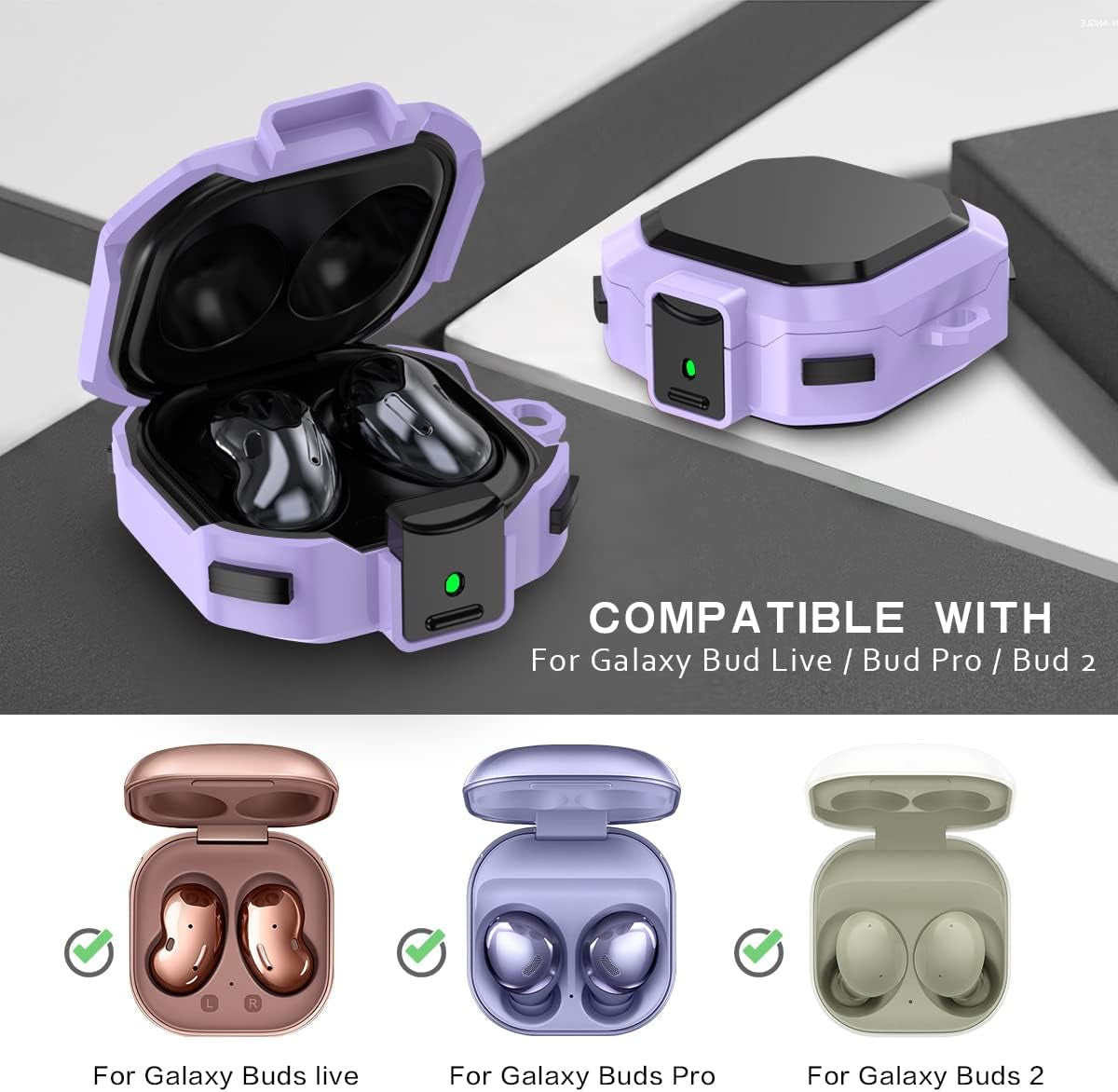 [With Lock] Armor Cover for Galaxy Buds Pro Case/Galaxy Buds 2 Case/Galaxy Buds Live Case,Shockproof PC+TPU Protective Cover for Samsung Buds 2/Buds Pro/Buds Live with Fashion Candy Keychain(Purple)  YIPINJIA   