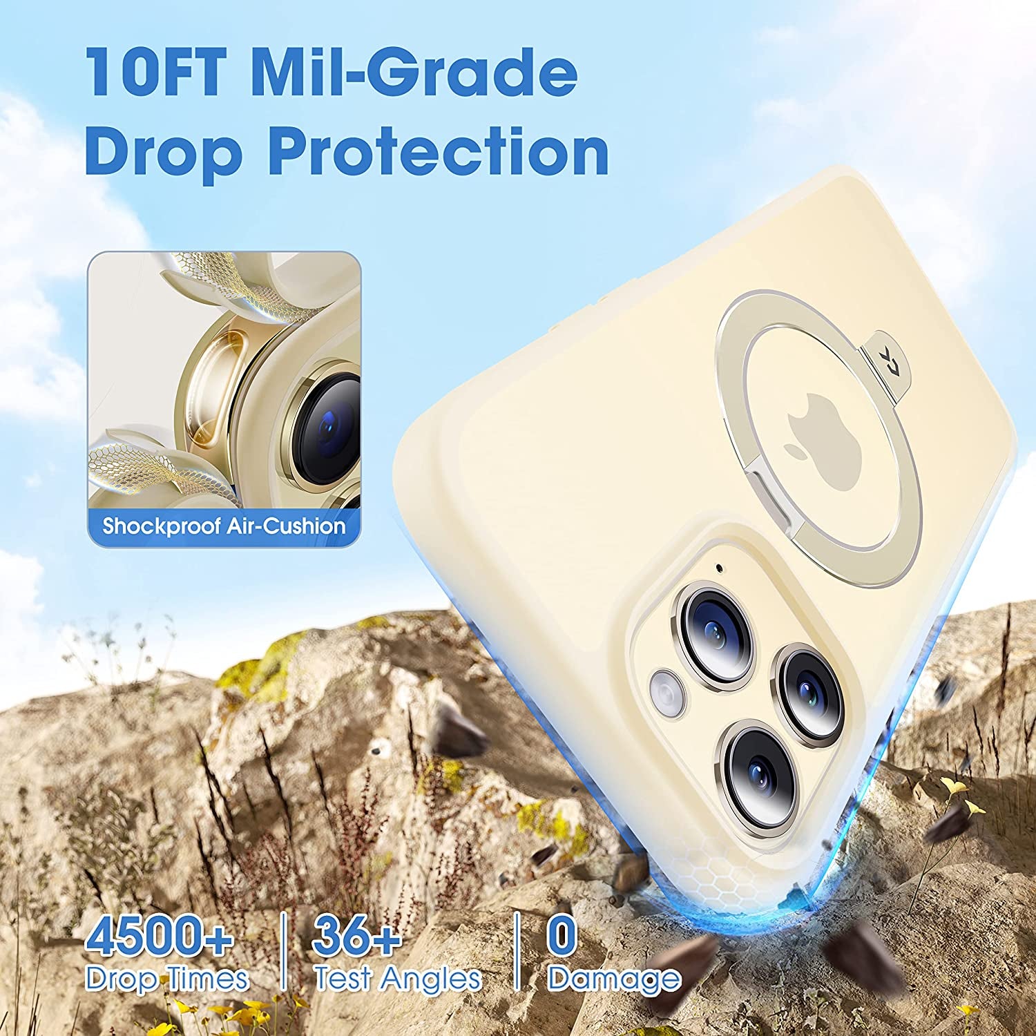 CASEKOO Iphone 14 Pro Magnetic Case with Stand - Beige, Magsafe & Military Drop Protection, Slim & Shockproof, 6.1 Inch  CASEKOO   