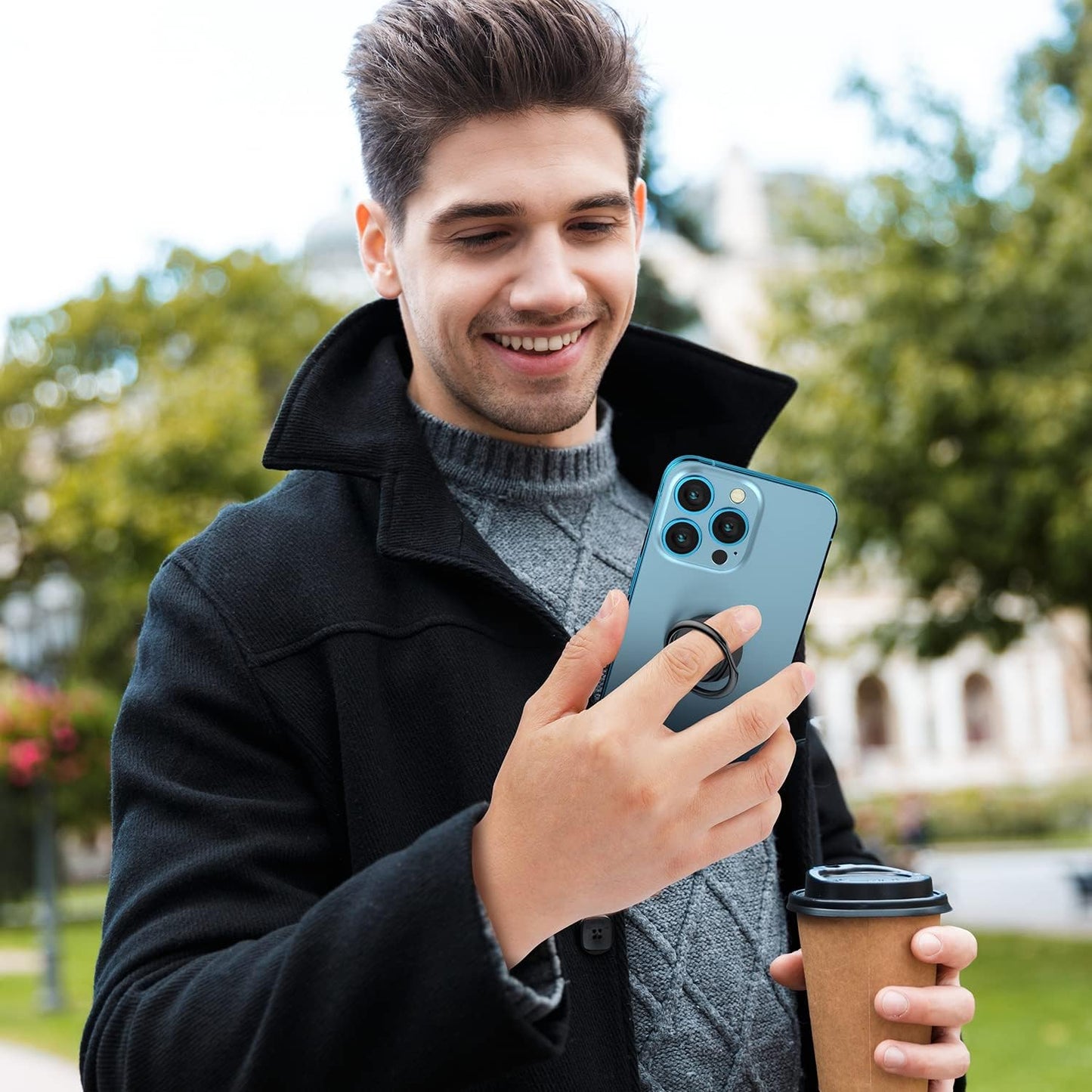 Wixgear (2 Pack) Phone Ring Holder, Universal Magnetic Cell Phone Finger Holder with Kickstand Phone Holder for Hand, Phone Ring Grip Works with Magnetic Car Mounts Compatible with All Phones (Black)  WixGear   