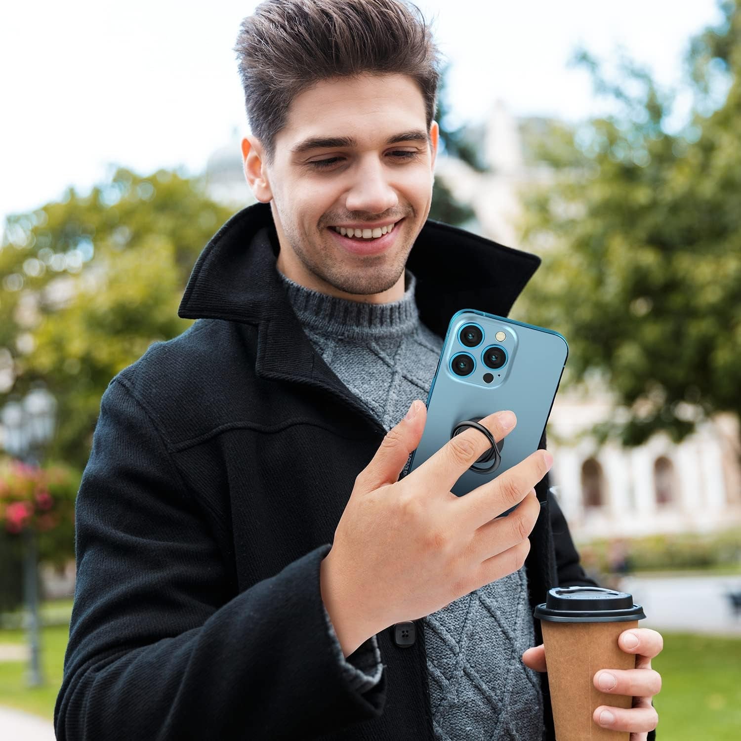 Wixgear (2 Pack) Phone Ring Holder, Universal Magnetic Cell Phone Finger Holder with Kickstand Phone Holder for Hand, Phone Ring Grip Works with Magnetic Car Mounts Compatible with All Phones (Black)  WixGear   