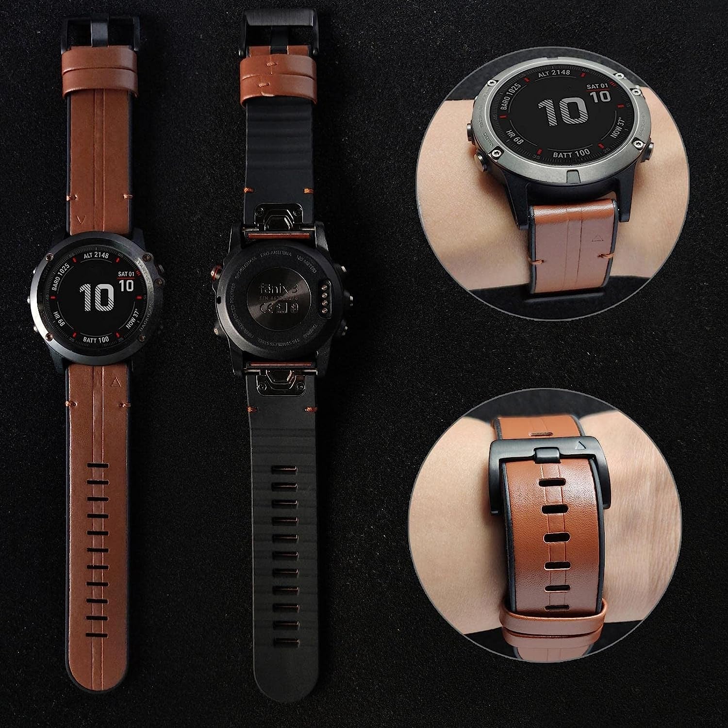 Abanen for Garmin Fenix 7X / Fenix 6X / Fenix 5X Watch Band, Quick Easy Fit 26Mm Soft Genuine Leather Hybrid Silicone Sweatproof Wristband Strap for Fenix 5X Plus,Tactix Delta,Fenix 3,Enduro  Abanen   