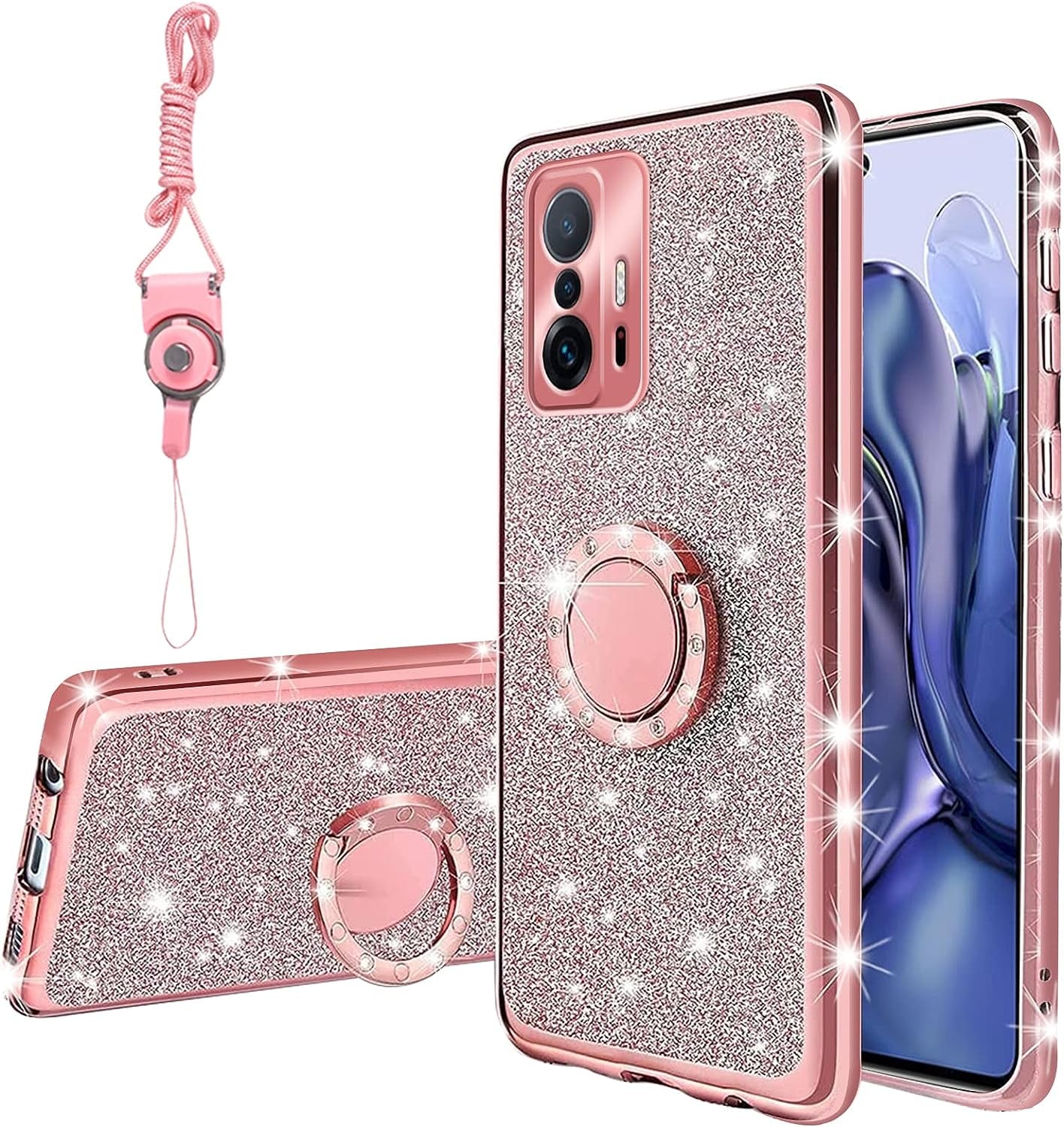 For Xiaomi Mi 11T Case, Xiaomi 11T Pro Case with Minimalist Credit Card Holder Slot TPU Soft TPU Silicone Scratch-Resistant Slim Card Slot Wallet Case Protective Cover for Xiaomi 11T Pro/Mi 11T-Purple  TSAYGFK Glitter Rose  