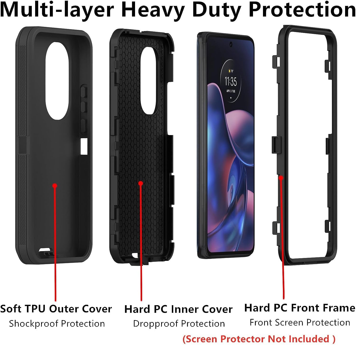 For Motorola Edge 2022 Case, Defender Case Heavy Duty Shockproof Dustproof 3 in 1 Rugged Protective Phone Cover for Motorola Moto Edge 2022 (Black)  AZSXLG   