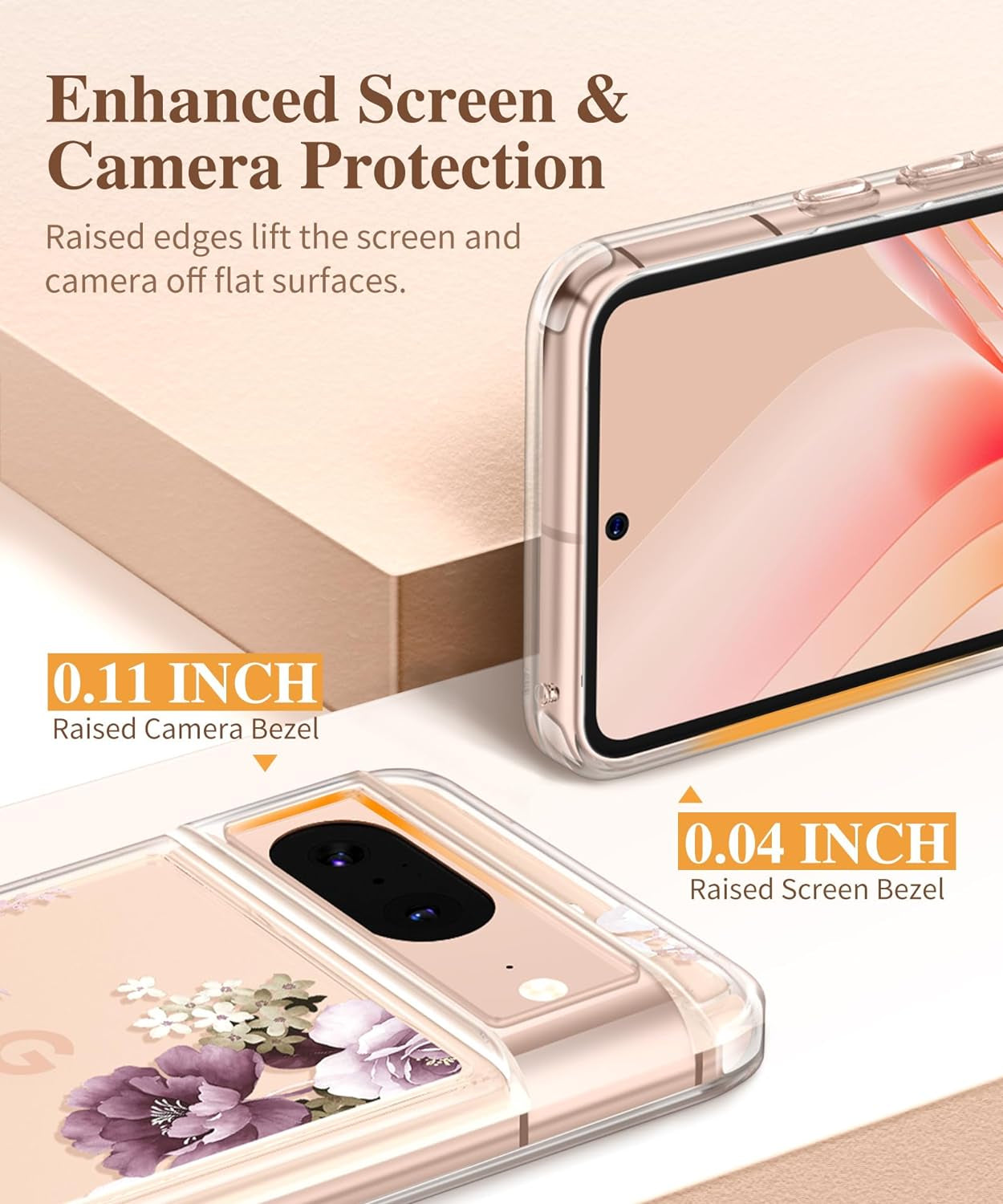 GVIEWIN Compatible with Google Pixel 8 Case with 2X Screen Protector, Clear Floral Slim Shockproof Protective Hard PC+TPU Bumper Flower Women Phone Case Cover 6.2'' 2023 (Cherry Blossoms/Purple)  GVIEWIN   