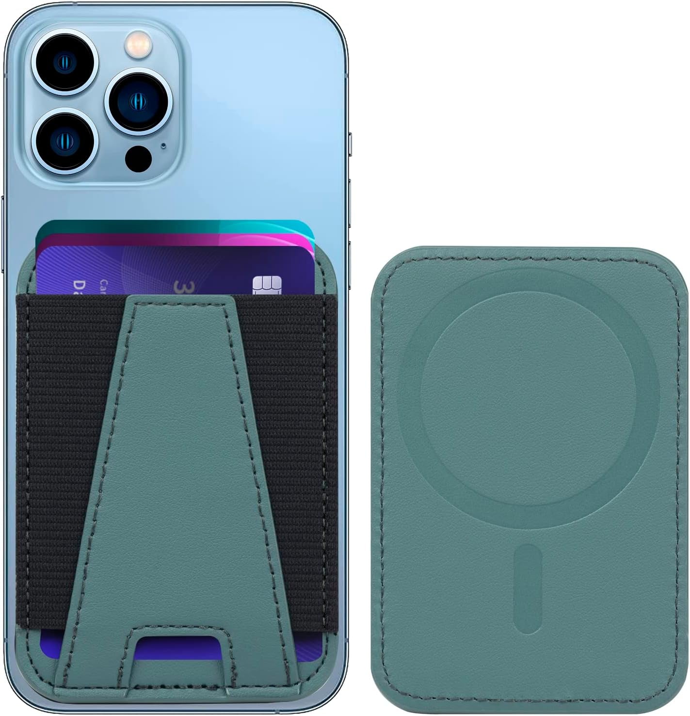 Miroddi Mi-Arch Series Magsafe Wallet, Magnetic Wallet Card Holder for Apple Magsafe, Magsafe Leather Wallet for Back of Iphone 14/13/12 Series [Enhanced Magnetic Strength, Max 7 Cards Storage] Black  Miroddi Green  