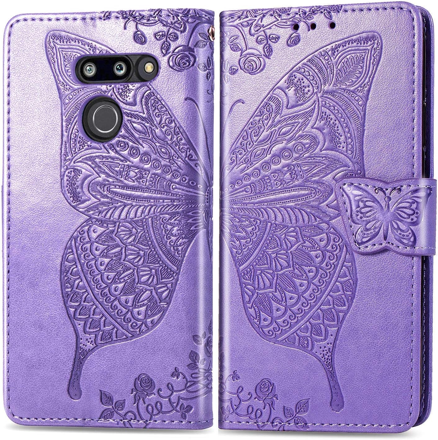 ZYZX LG G8 Thinq Wallet Case,3D Butterfly Flower LG G8 Thinq PU Leather Flip Phone Shell, with Credit Cards Slot and Stand Shockproof Magnetic Protective Cover-Hzd  ZYZX   