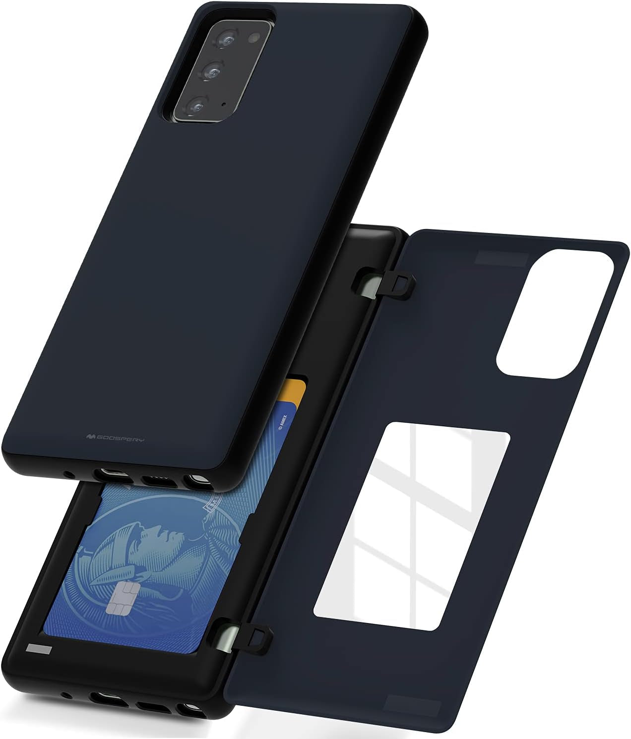 GOOSPERY for Samsung Galaxy Note 20 6.7"(2020) 5G Card Holder Wallet Case, Easy Magnetic Door Closure Protective Dual Layer Bumper Sturdy Phone Back Cover with Hidden Mirror (Black)  GOOSPERY Midnight Blue  