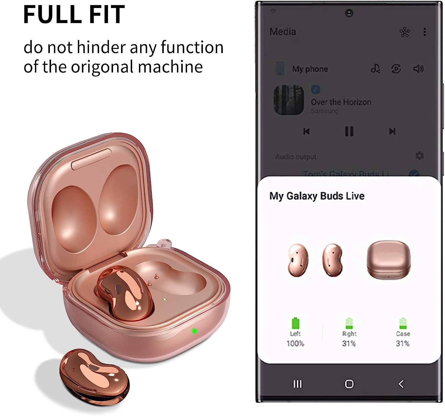 Newseego Compatible with Samsung Galaxy Buds 2 (2021)/Galaxy Buds Pro Case/Galaxy Buds Live Case, Fashion Protective Cover Soft TPU Silicone Shockproof Headphones Case with Ring Keychain- Clear  Newseego   