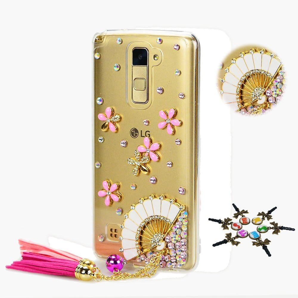 STENES LG G7 Case, LG G7 Thinq Case - STYLISH - 100+ Bling Crystal - 3D Handmade Bling Fan Chain Tassel Flowers Design Protective Cover Case for LG G7 Thinq  STENES   