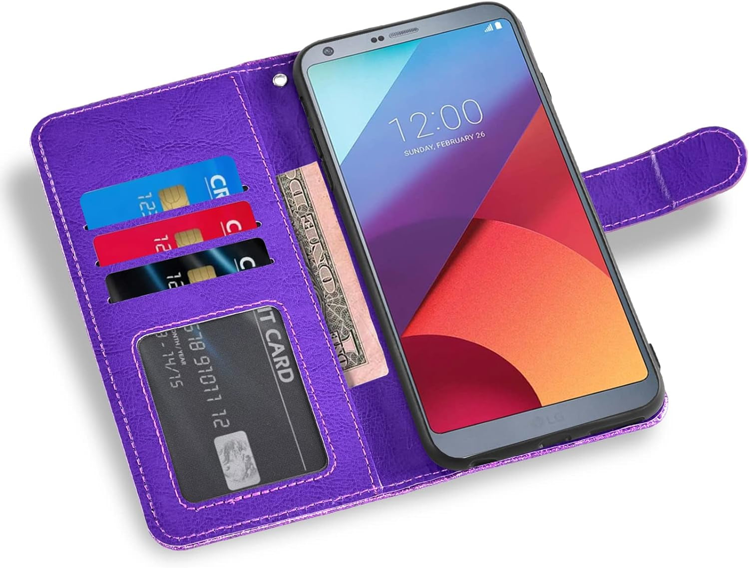 Asuwish Phone Case for LG G6 with Tempered Glass Screen Protector and Glitter Wallet Cover Card Holder Slot Stand Kickstand Cell Flip LGG6 Thinq LG6 Thin Q G 6 plus G6+ 6G VS988 H872 Women Men Purple  Asuwish   