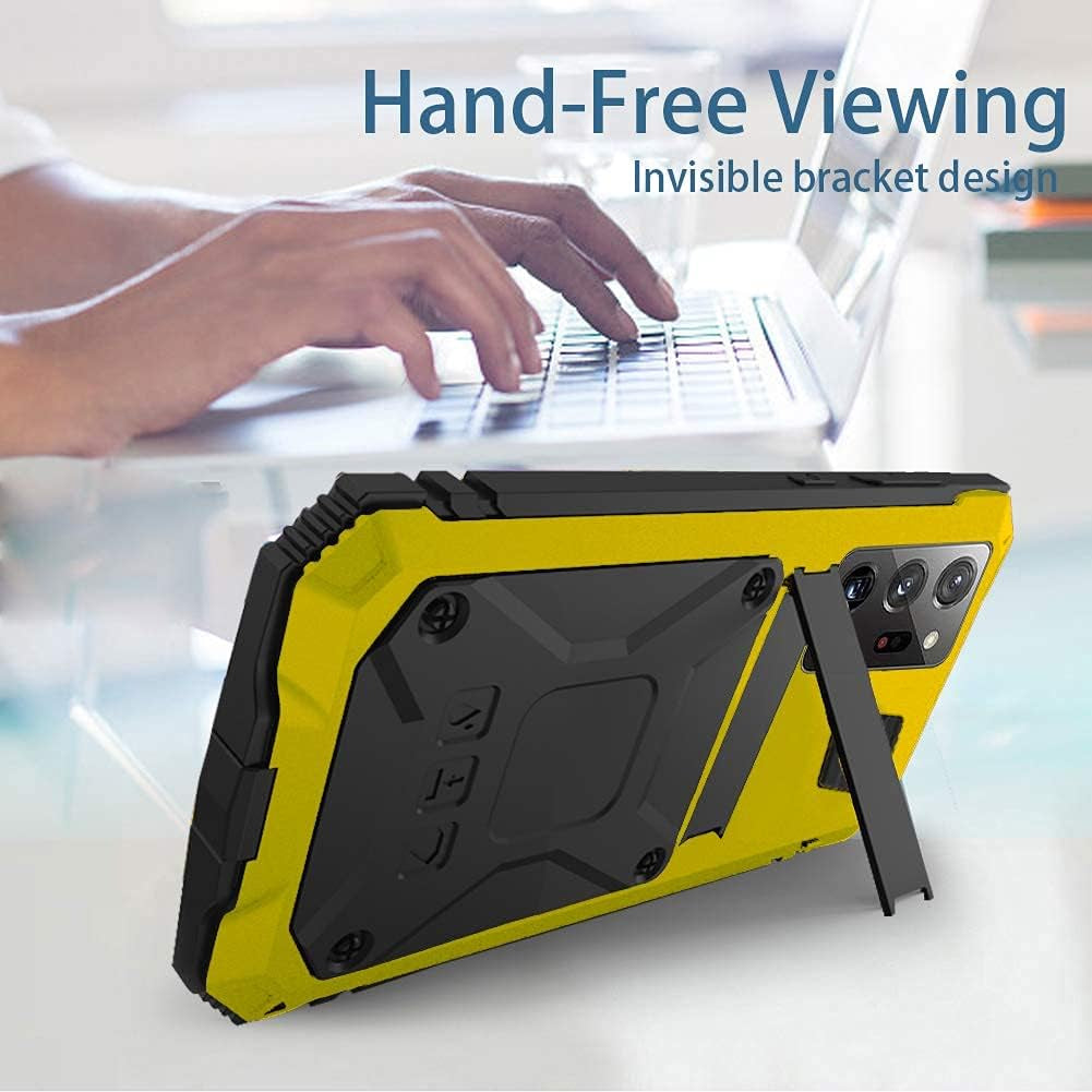 Simicoo Samsung Note 20 Ultra Metal Case with Screen Protector Military Rugged Heavy Duty Shockproof with Stand Camera Protector Full Cover Case for Note 20 Ultra (Yellow)  Simicoo   