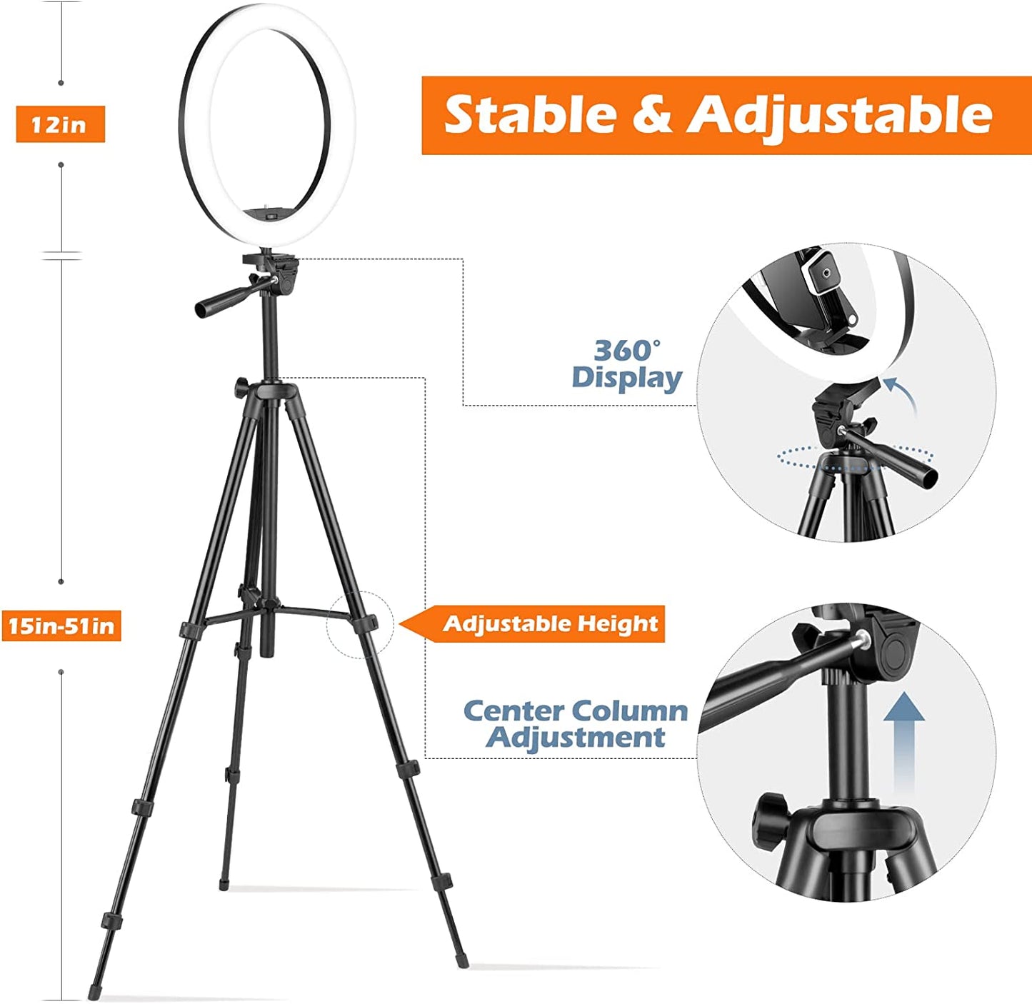 Sensyne 12'' Ring Light with Tripod Stand, LED Selfie Ring Light with Stand and Phone Holder for Photography/Recording/Youtube/Tiktok, Compatible with All Cell Phones/Cameras  sensyne   