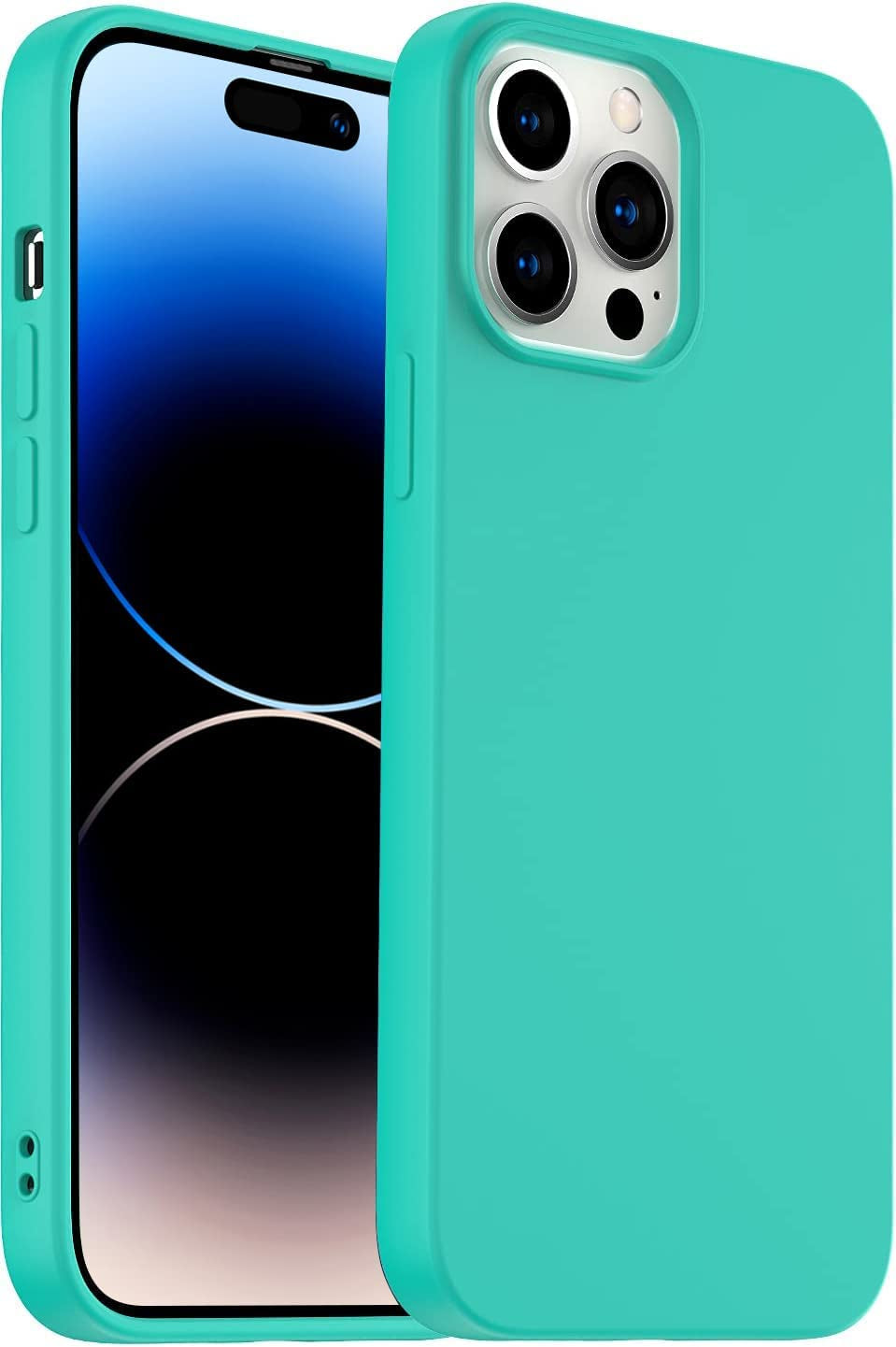 Amytor Designed for Iphone 14 Pro Case, Silicone Ultra Slim Shockproof Phone Case with Soft Anti-Scratch Microfiber Lining, [Enhanced Camera Protection] 6.1 Inch (Coral)  Amytor Mint Green Iphone 14 Pro 