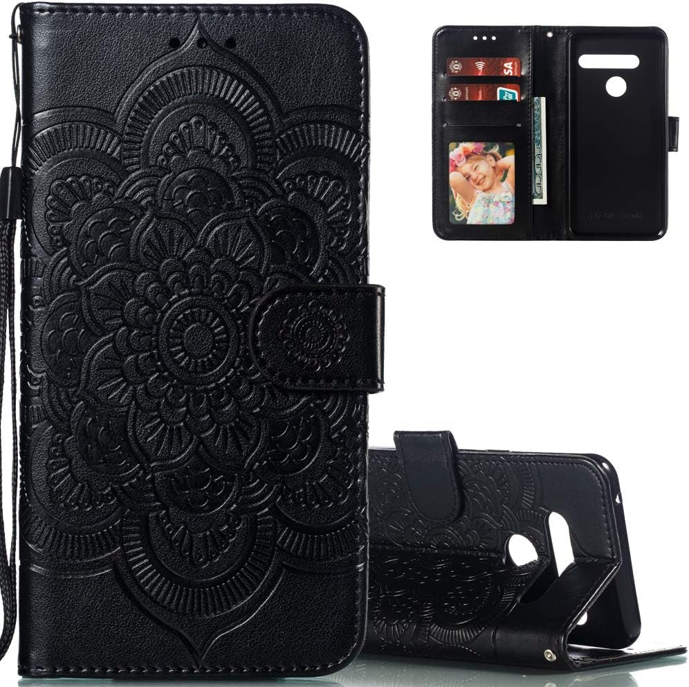 LEECOCO for LG G8 Thinq Case Mandala Embossing Luxury PU Leather Flip Notebook Wallet Bookstyle Magnetic Stand Card Slot Folio Bumper Protection Cover for LG G8 / G8S / G8 Thinq Mandala Black LD  LEECOCOO   
