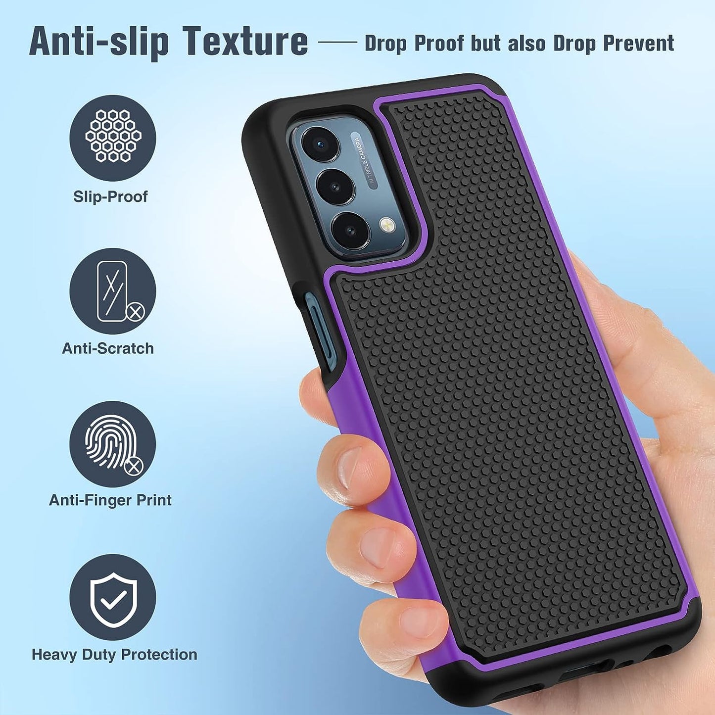 JXVM for Oneplus Nord N200 5G Case: Dual Layer Protective Heavy Duty Cell Phone Cover Shockproof Rugged with Non Slip Textured Back - Military Protection Bumper - 6.49Inch (Black Purple)  binghexin   