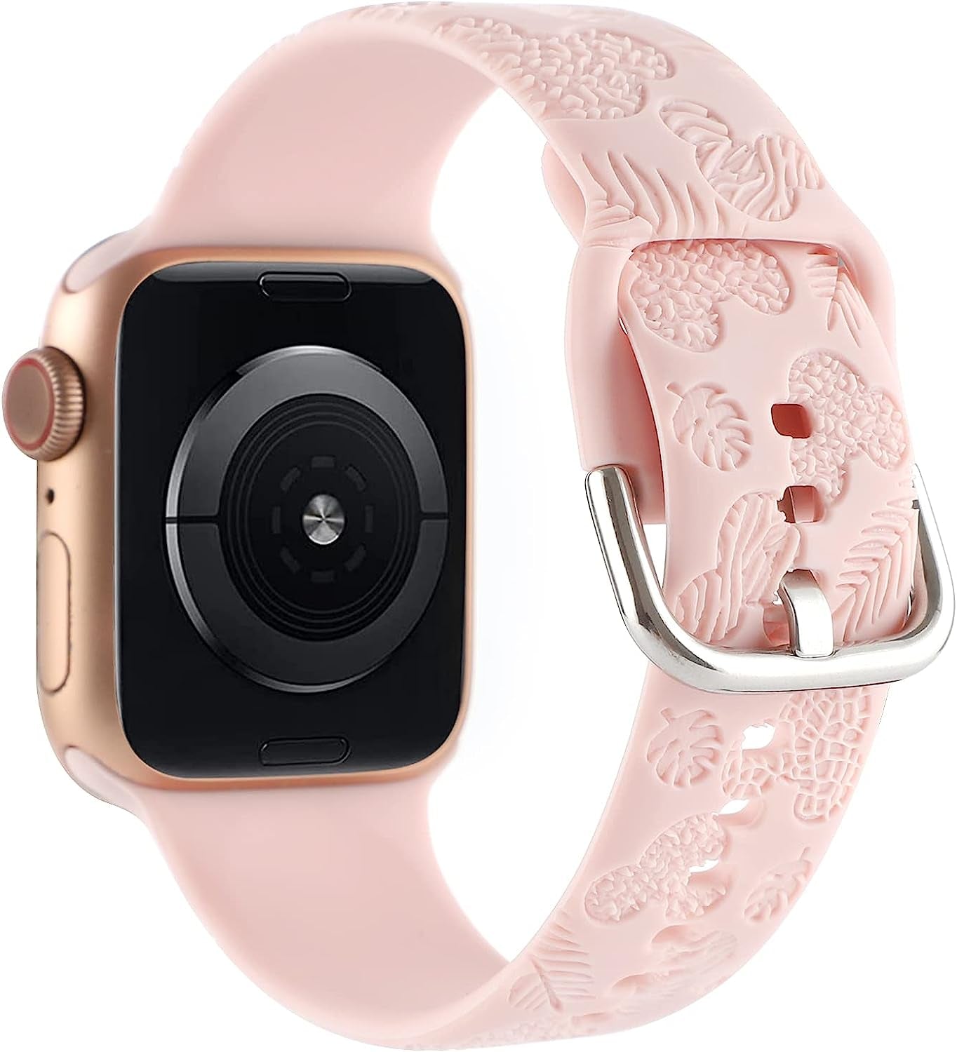 Cartoon Leopard Zebra Engraved Silicone Watchband Cute Soft Strap Sport Bracelet Band Compatible with Apple Watch Series 8 7 6 5 4 3 2 1/SE Ultra  Gadgetisan Light Pink 42/44/45/49 mm 