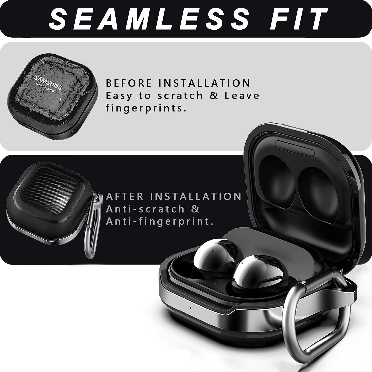 HALLEAST for Galaxy Buds 2 Pro Case 2022/ Galaxy Buds 2 Case 2021/ Galaxy Buds Pro Case 2021/ Galaxy Buds Live Case 2020, TPU Cover Metal Alloy Carrying Case with Carabiner, Black Graphite  HALLEAST   