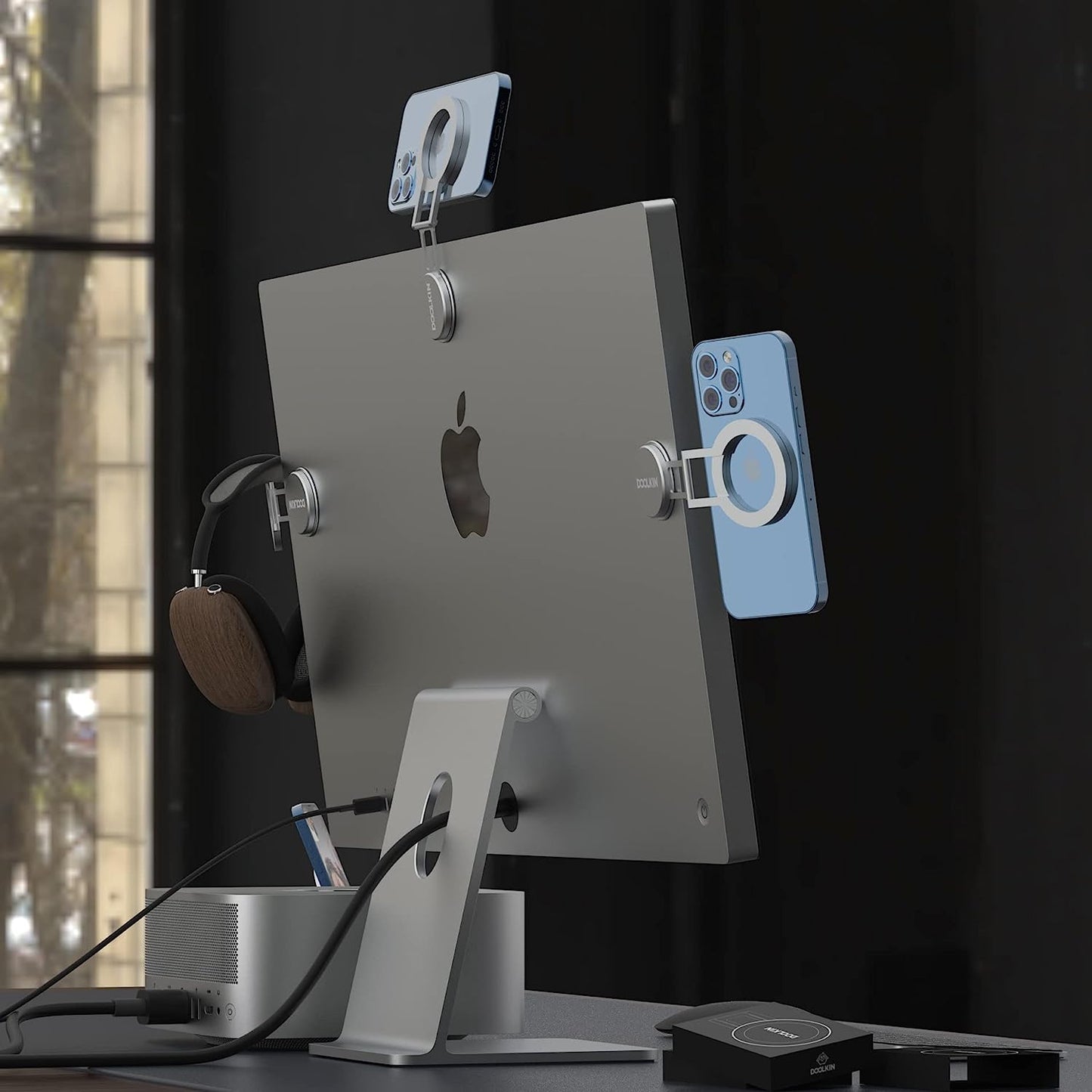 Doolkin® Pro Mount, Phone Holder for Laptop and Car, Cell Phone Magnetic Holder, Universal Adjustable Phone Mount Stand, Foldable Laptop Side Mount Clip, Laptop Phone Mount Holder (Silver)  Doolkin   