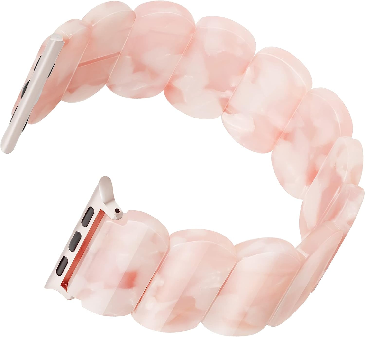 Resin Stretchy Apple Watch Band Compatible With【Series 8 7 Starlight】Apple Watch 49Mm 45Mm 44Mm 42Mm for Women Girl, Lightweight Fashion Cute Bracelet for Iwatch Series 8/7/6/5/4/3/2/1/Se-Nougat White  BuPa Wonderful-Pink Flower 42/44/45/49mm 