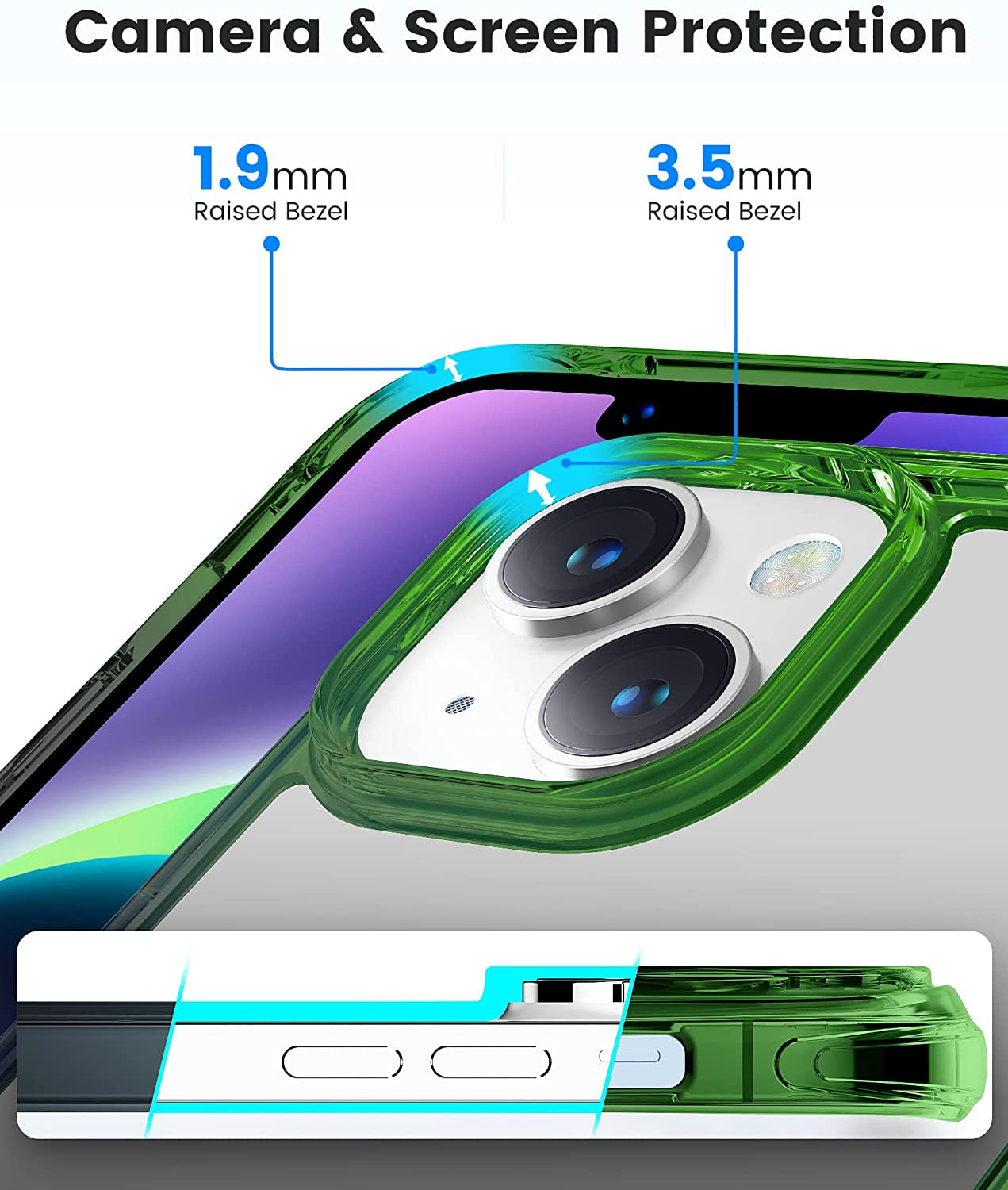 Mkeke for Iphone 14 Case Clear, for Iphone 13 Case, Upgraded Sturdy Phone Case with Military Grade Protective Bumpers for Iphone 14/13, Gradient Black-Green  Shenzhen Make Technology Company Limited   