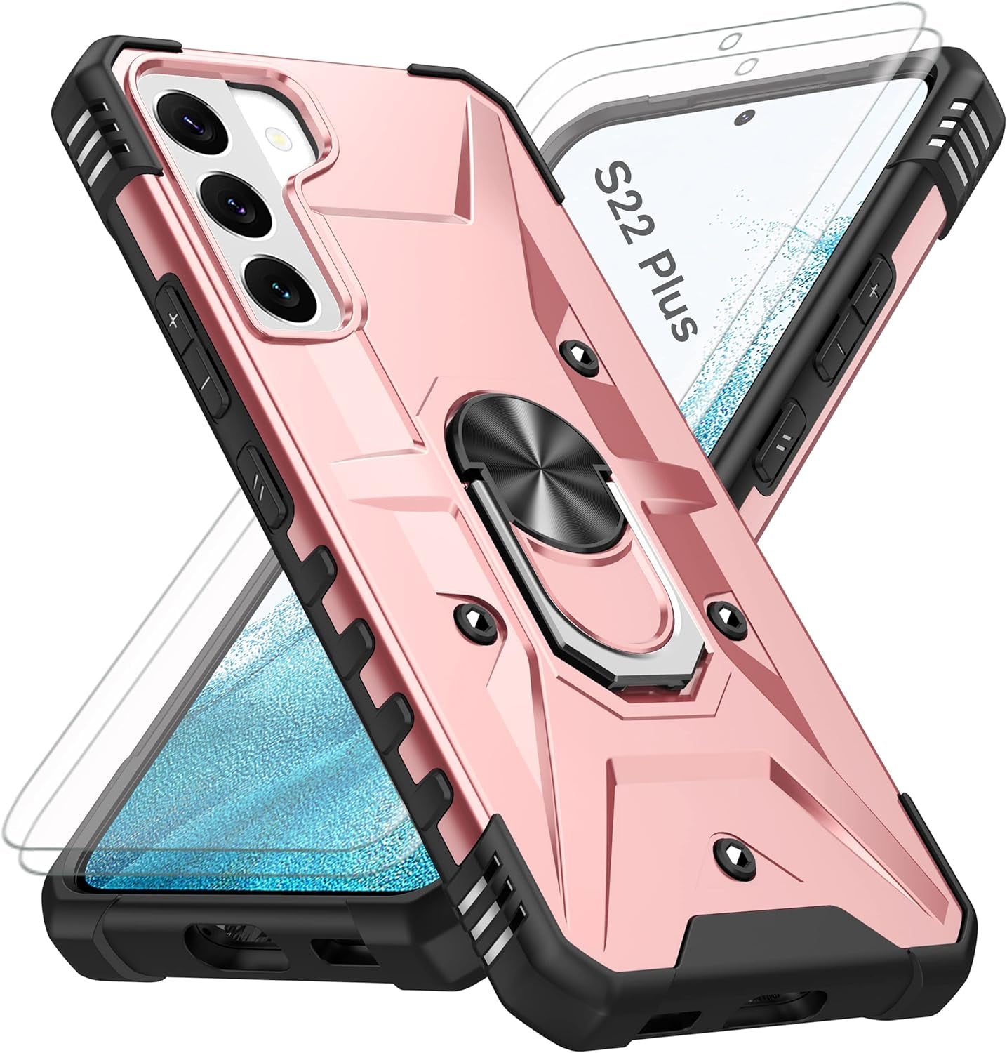 AKINIK for Samsung Galaxy S22 plus Case, S22 plus Case with Self Healing Flexible TPU Screen Protective [2 Pack],Military Grade Invisible Kickstand Case for Galaxy S22 plus (Black)  AKINIK Wj- Rose Gold  