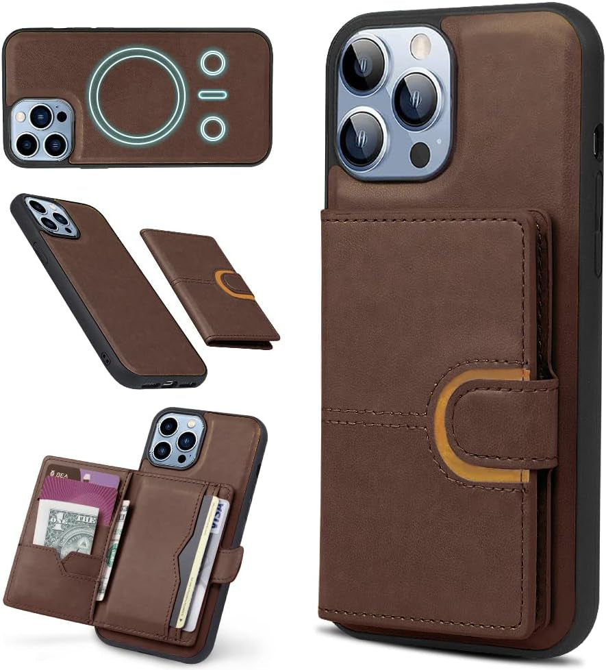 SONVICTY LIFE [2 in 1] Magnetic Wallet Case for Iphone 13 Pro Max, 6.7" TPU Leather Magsafe Case with Removable Wallet Card Holder, Compatible with Magsafe Accessories & Charging,Brown  SONVICTY LIFE   
