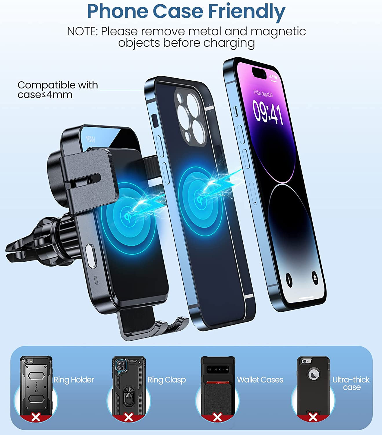 Wireless Car Charger, MOKPR 3 In1 Long Arm Car Mount, 15W Auto Clamping Car Charger Dash Windshield Air Vent Phone Holder Compatible with Iphone 14/13/13 Pro/12 Pro/12/11/X/8, Samsung S23/S22/S21,Etc  MOKPR   